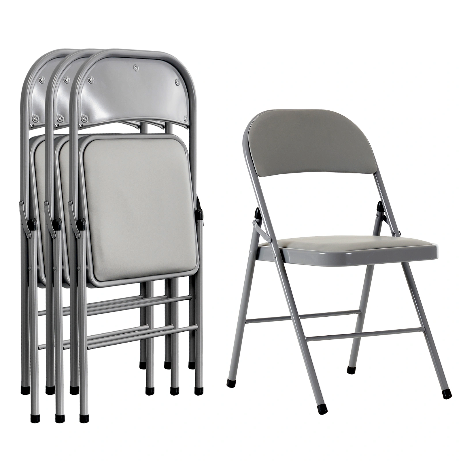 4pcs Elegant Foldable Iron & PVC Chairs for Convention & Exhibition Gray view 4