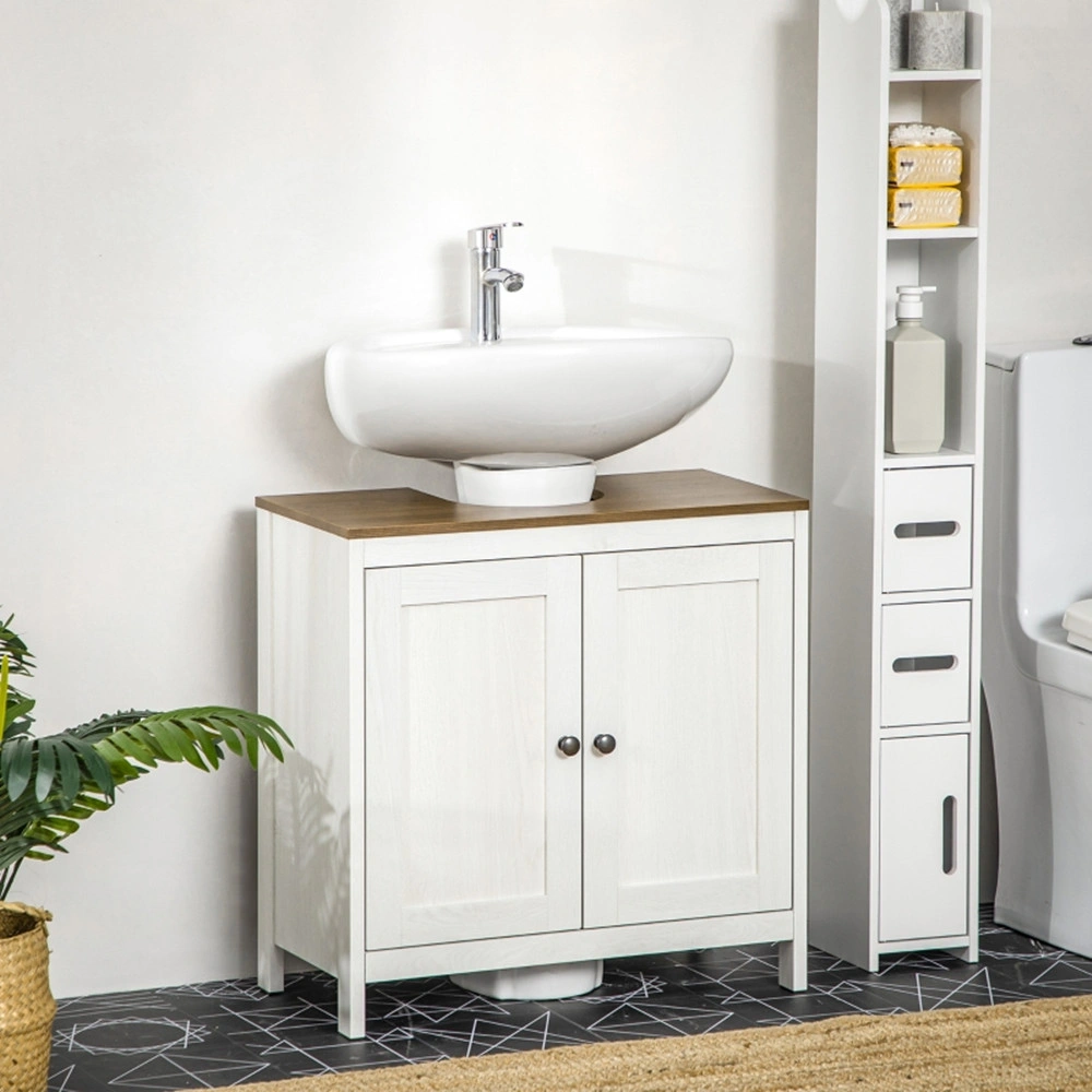 Under Sink Cabinet with Double Doors, Pedestal Sink Storage Organizer, Antique White & Walnut Finish, Walnut-AS Model