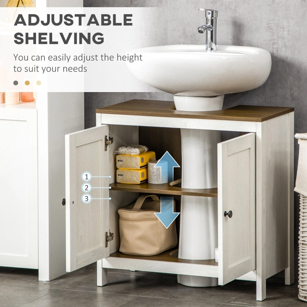 Under Sink Cabinet with Double Doors, Pedestal Sink Storage Organizer, Antique White & Walnut Finish, Walnut-AS Model view 2