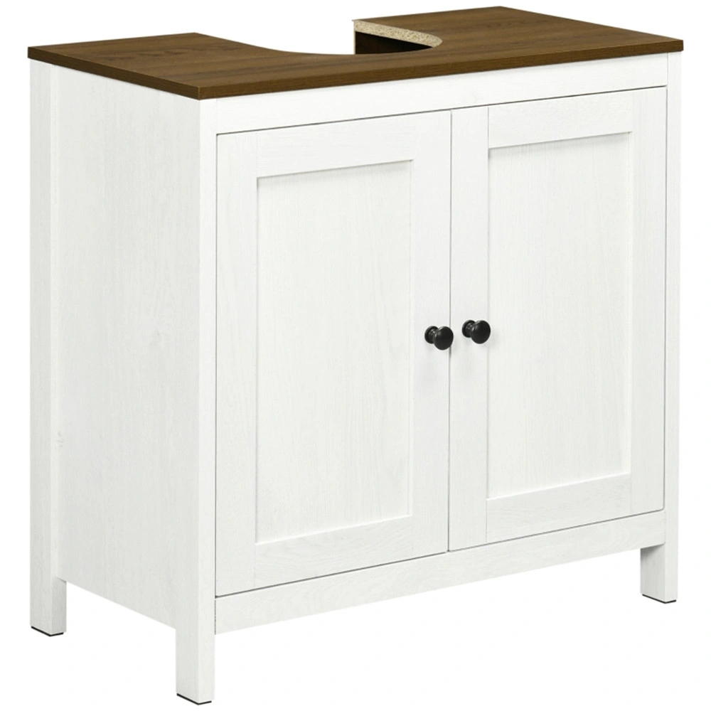 Under Sink Cabinet with Double Doors, Pedestal Sink Storage Organizer, Antique White & Walnut Finish, Walnut-AS Model view 4