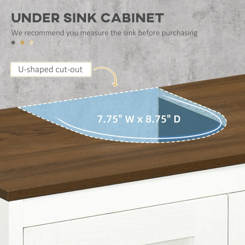 Under Sink Cabinet with Double Doors, Pedestal Sink Storage Organizer, Antique White & Walnut Finish, Walnut-AS Model view 5