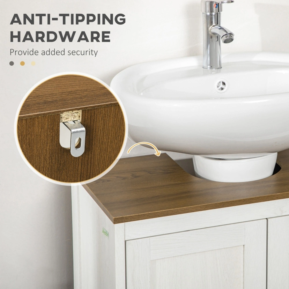 Under Sink Cabinet with Double Doors, Pedestal Sink Storage Organizer, Antique White & Walnut Finish, Walnut-AS Model view 6