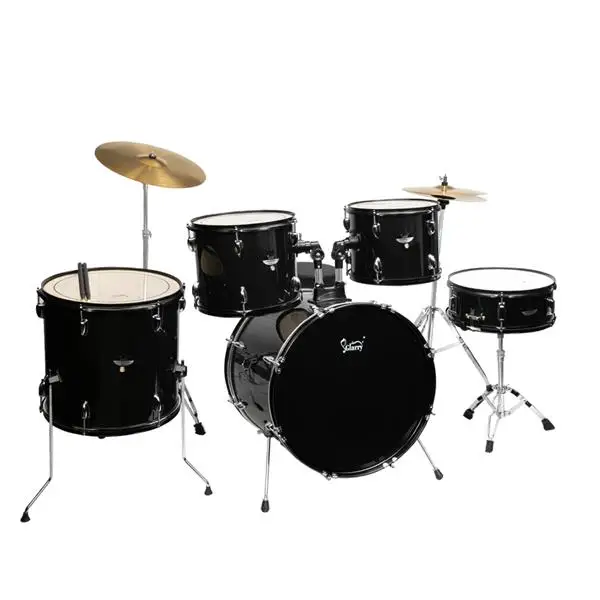 Full Size Adult Drum Set 5-Piece Black with Bass Drum, two Tom Drum, Snare Drum, Floor Tom, 16" Ride Cymbal, 14" Hi-hat Cymbals, Stool, Drum Pedal, Sticks view 5