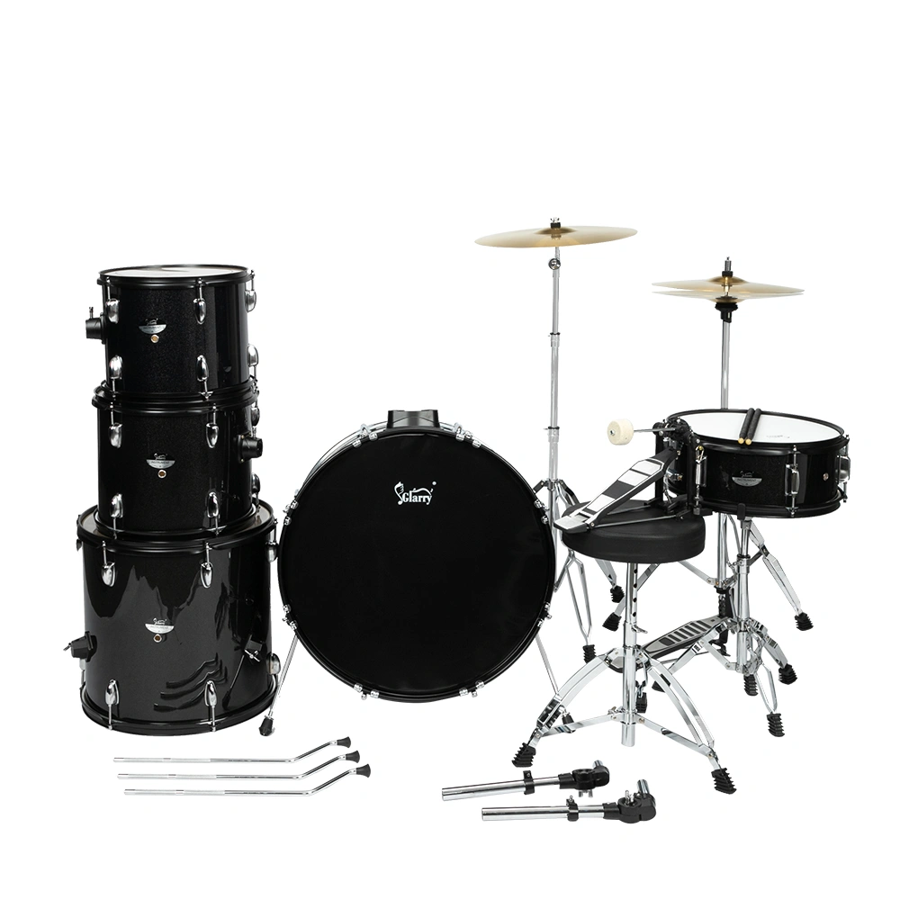 Full Size Adult Drum Set 5-Piece Black with Bass Drum, two Tom Drum, Snare Drum, Floor Tom, 16" Ride Cymbal, 14" Hi-hat Cymbals, Stool, Drum Pedal, Sticks view 31