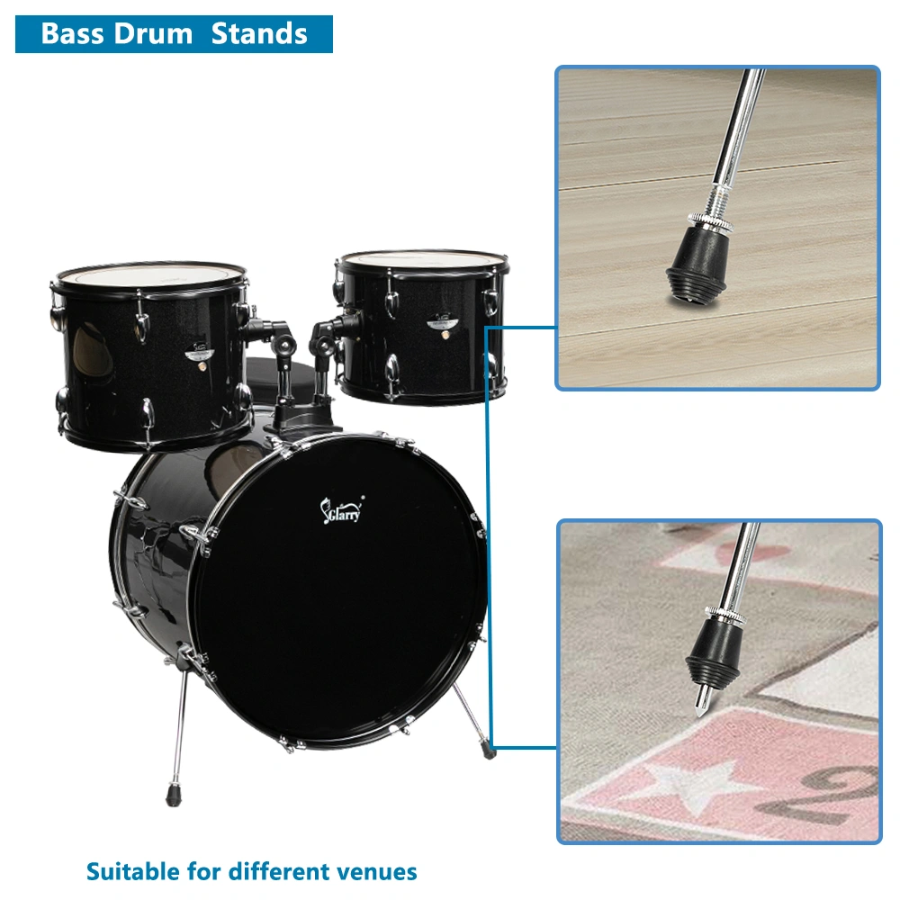 Full Size Adult Drum Set 5-Piece Black with Bass Drum, two Tom Drum, Snare Drum, Floor Tom, 16" Ride Cymbal, 14" Hi-hat Cymbals, Stool, Drum Pedal, Sticks view 33