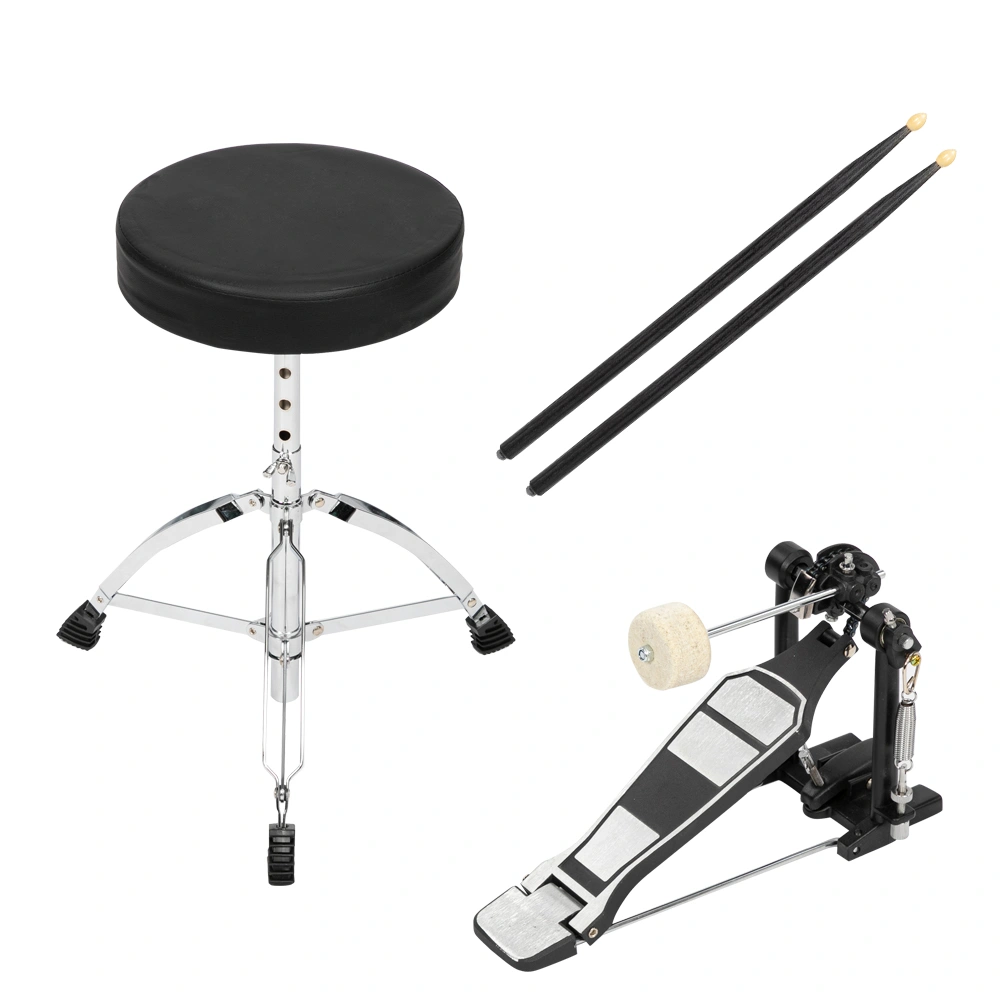 Full Size Adult Drum Set 5-Piece Black with Bass Drum, two Tom Drum, Snare Drum, Floor Tom, 16" Ride Cymbal, 14" Hi-hat Cymbals, Stool, Drum Pedal, Sticks view 39