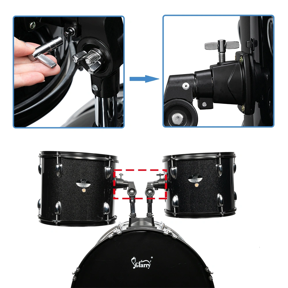 Full Size Adult Drum Set 5-Piece Black with Bass Drum, two Tom Drum, Snare Drum, Floor Tom, 16" Ride Cymbal, 14" Hi-hat Cymbals, Stool, Drum Pedal, Sticks view 45