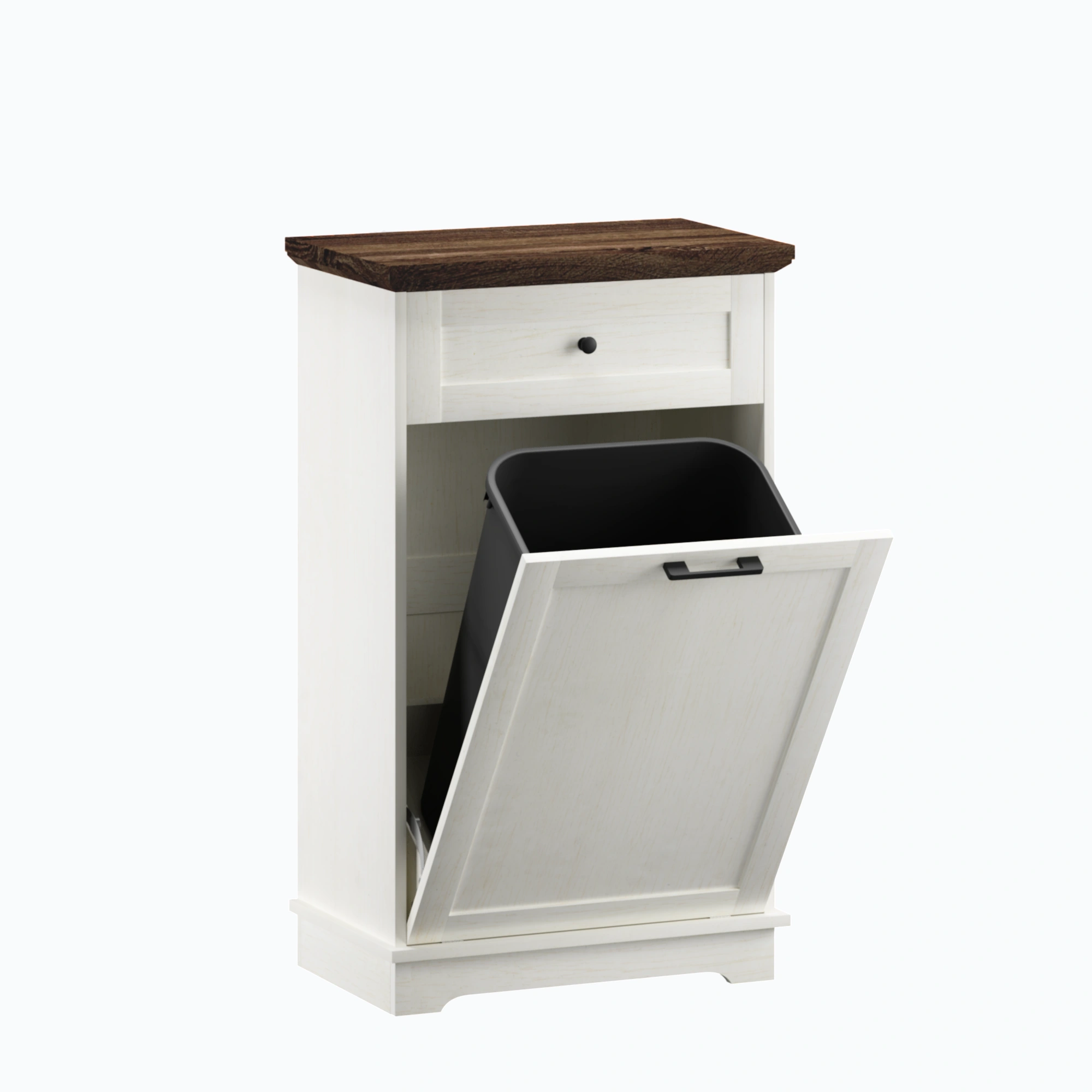 10 Gallon Tilt Out Trash Cabinet Freestanding Trash Bin Cabinet Wood Garbage Recycling Cabinet with Hideaway Drawer Pet Proof Trash Can Holder for Kitchen Living Room, Antique White (not include can) view 5