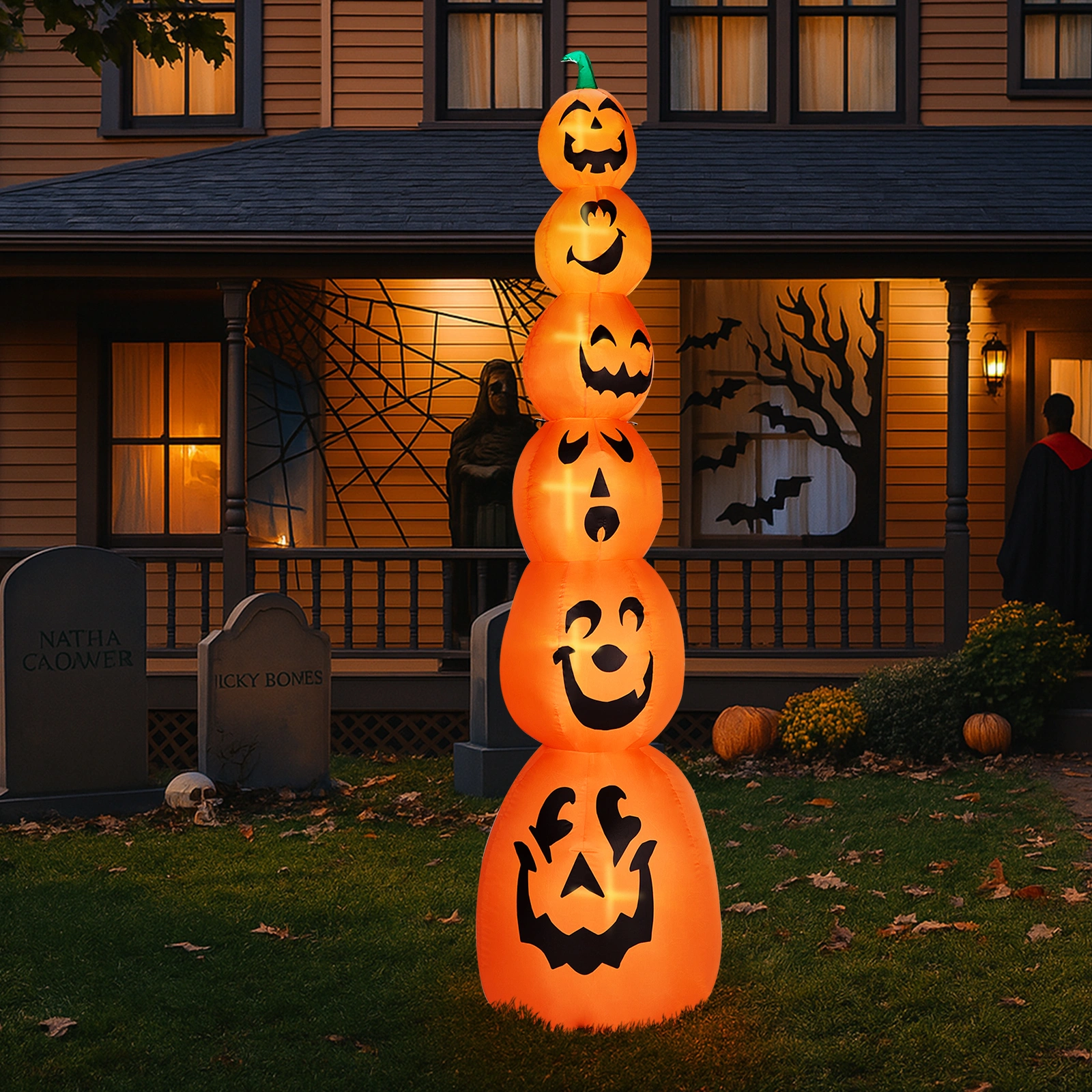 9FT Halloween Inflatable Stacked Pumpkins, Blow up 6 Pumpkins Inflatable with Built-in LED Lights Outdoor Decorations Large Party Yard Decoration view 12