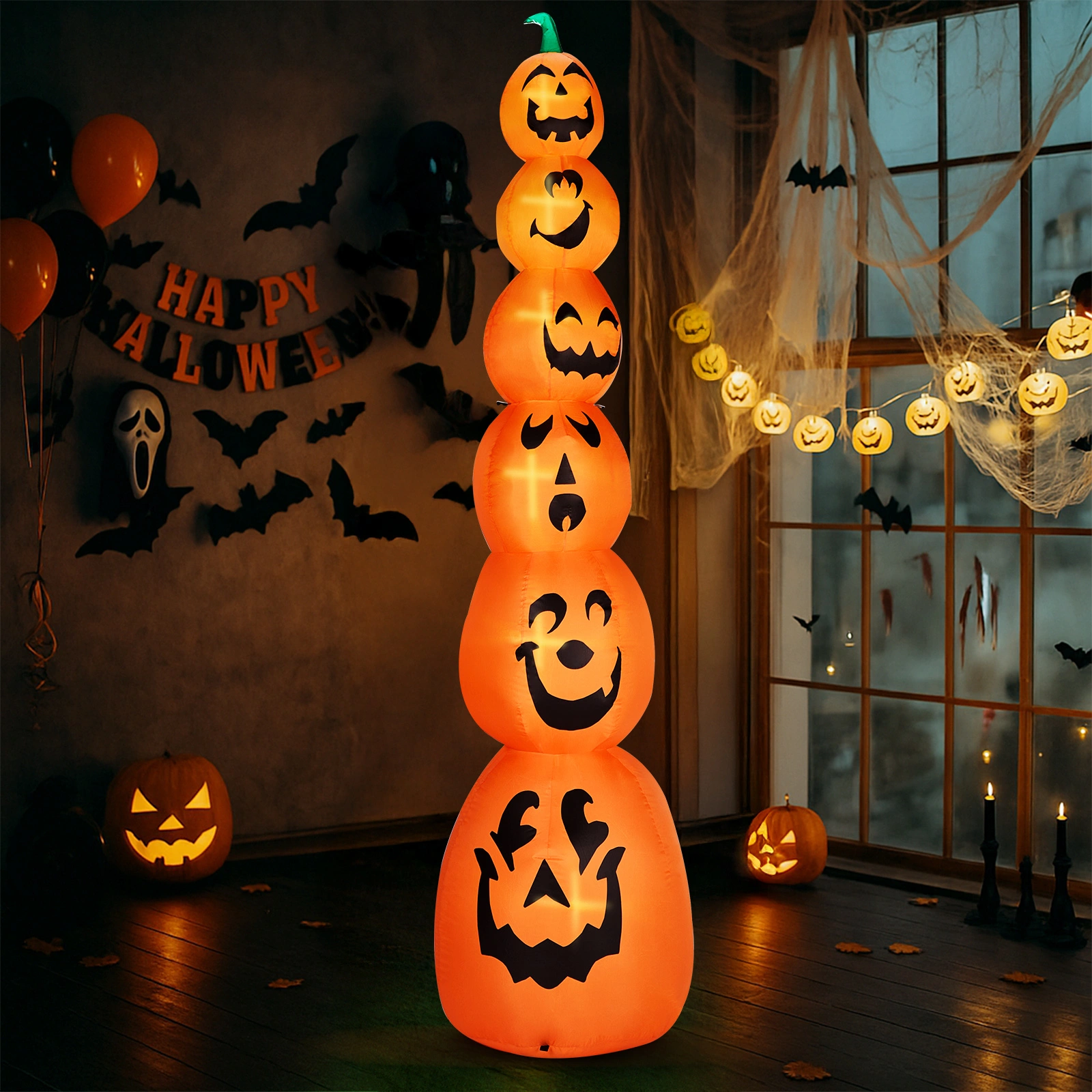 9FT Halloween Inflatable Stacked Pumpkins, Blow up 6 Pumpkins Inflatable with Built-in LED Lights Outdoor Decorations Large Party Yard Decoration view 13