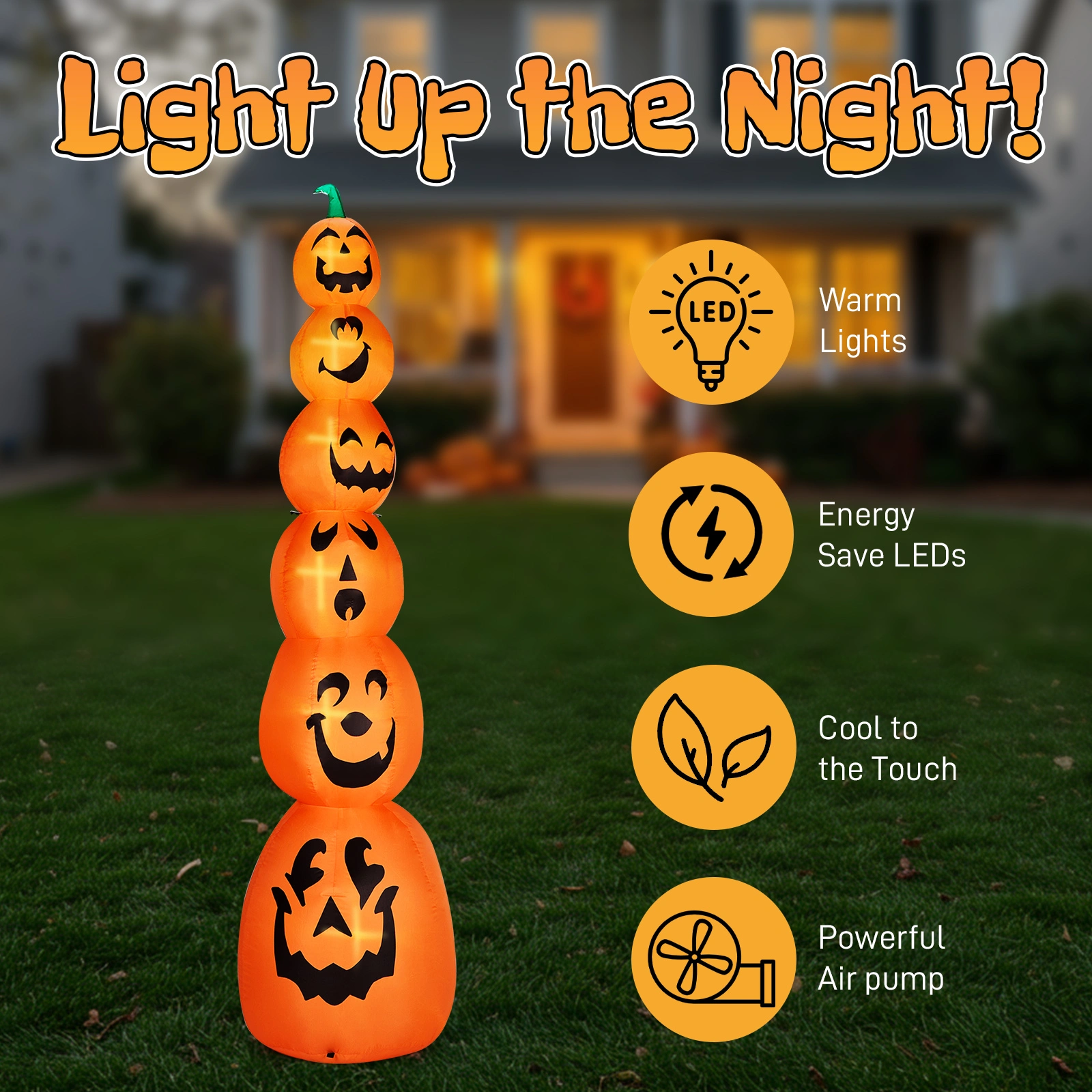 9FT Halloween Inflatable Stacked Pumpkins, Blow up 6 Pumpkins Inflatable with Built-in LED Lights Outdoor Decorations Large Party Yard Decoration view 6