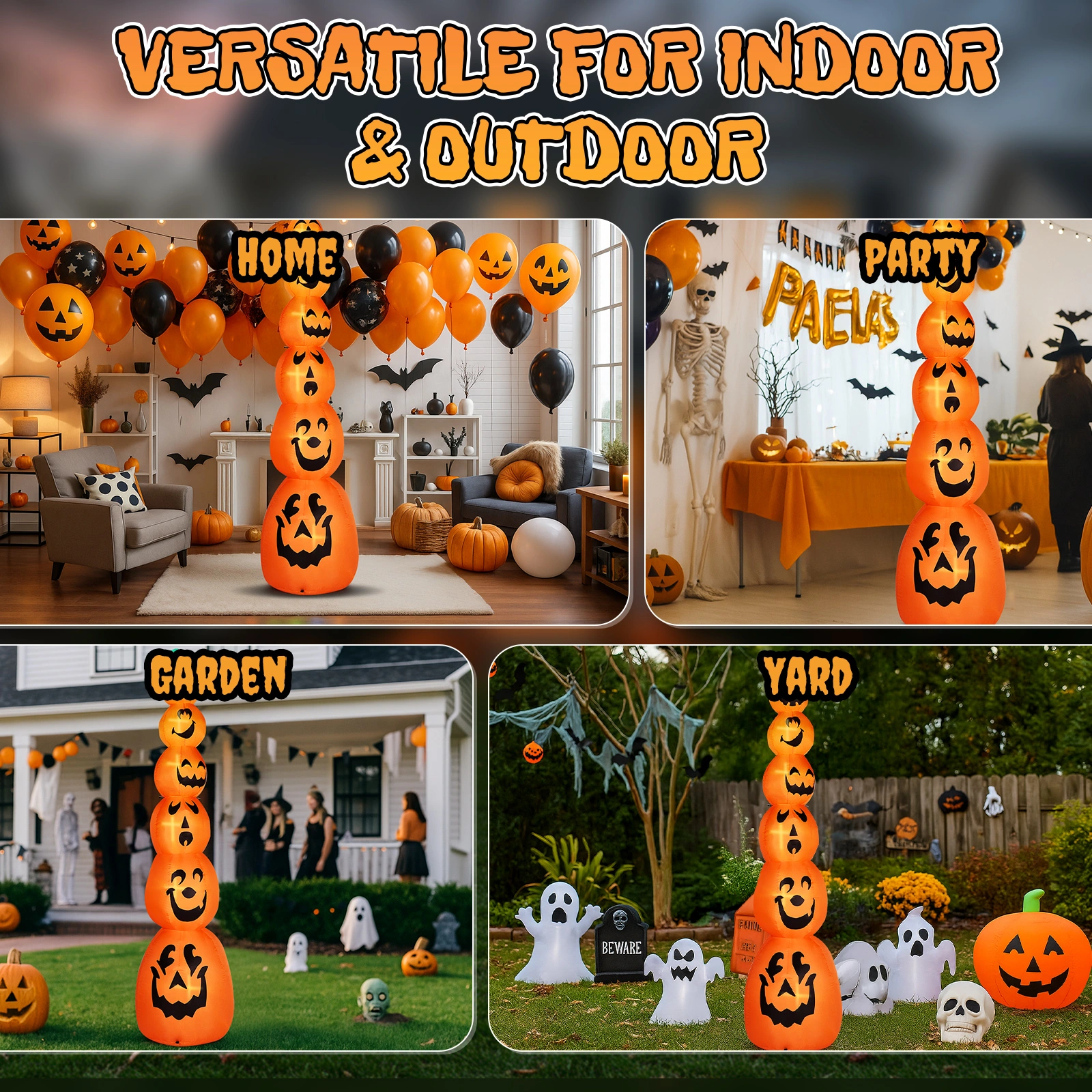 9FT Halloween Inflatable Stacked Pumpkins, Blow up 6 Pumpkins Inflatable with Built-in LED Lights Outdoor Decorations Large Party Yard Decoration view 9