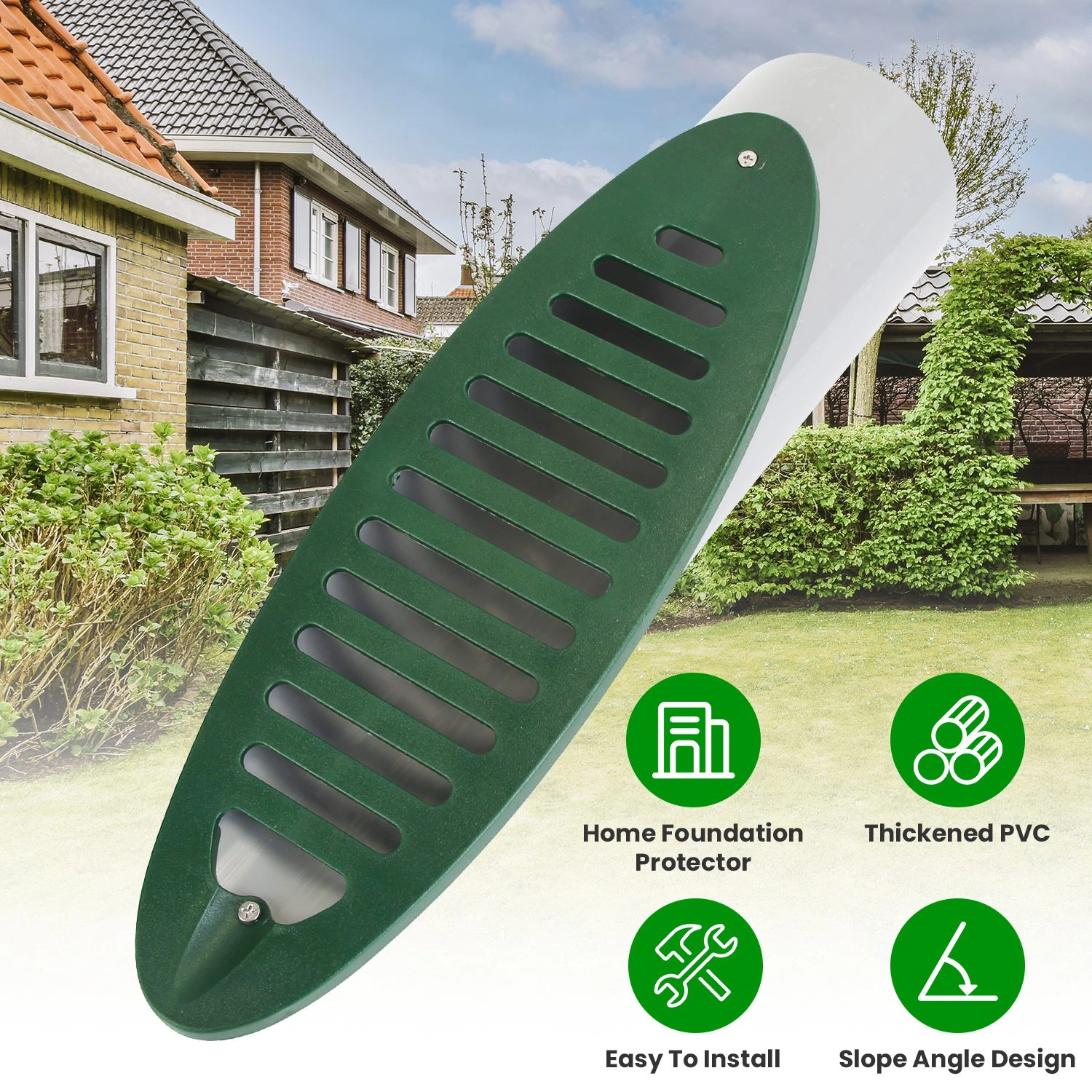 4 Inch Green Angled Yard Drainage Pipe with Sloped Grate, Yard Drain Emitter for Sump Pump Discharge & Downspout Extension, 4-Inch