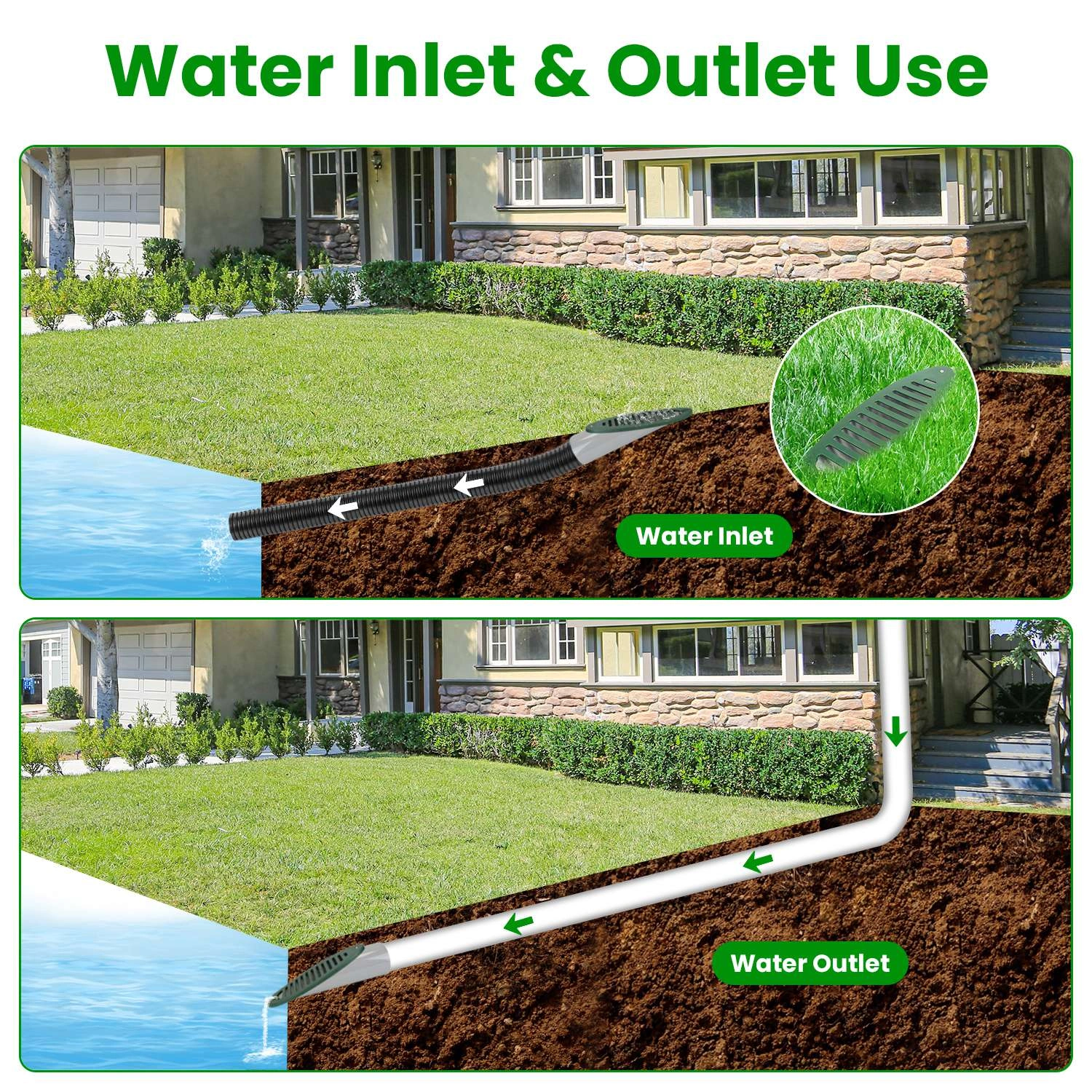 4 Inch Green Angled Yard Drainage Pipe with Sloped Grate, Yard Drain Emitter for Sump Pump Discharge & Downspout Extension, 4-Inch view 2