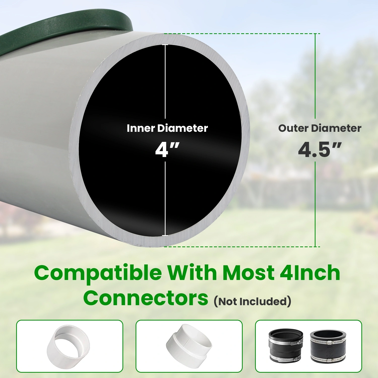 4 Inch Green Angled Yard Drainage Pipe with Sloped Grate, Yard Drain Emitter for Sump Pump Discharge & Downspout Extension, 4-Inch view 6