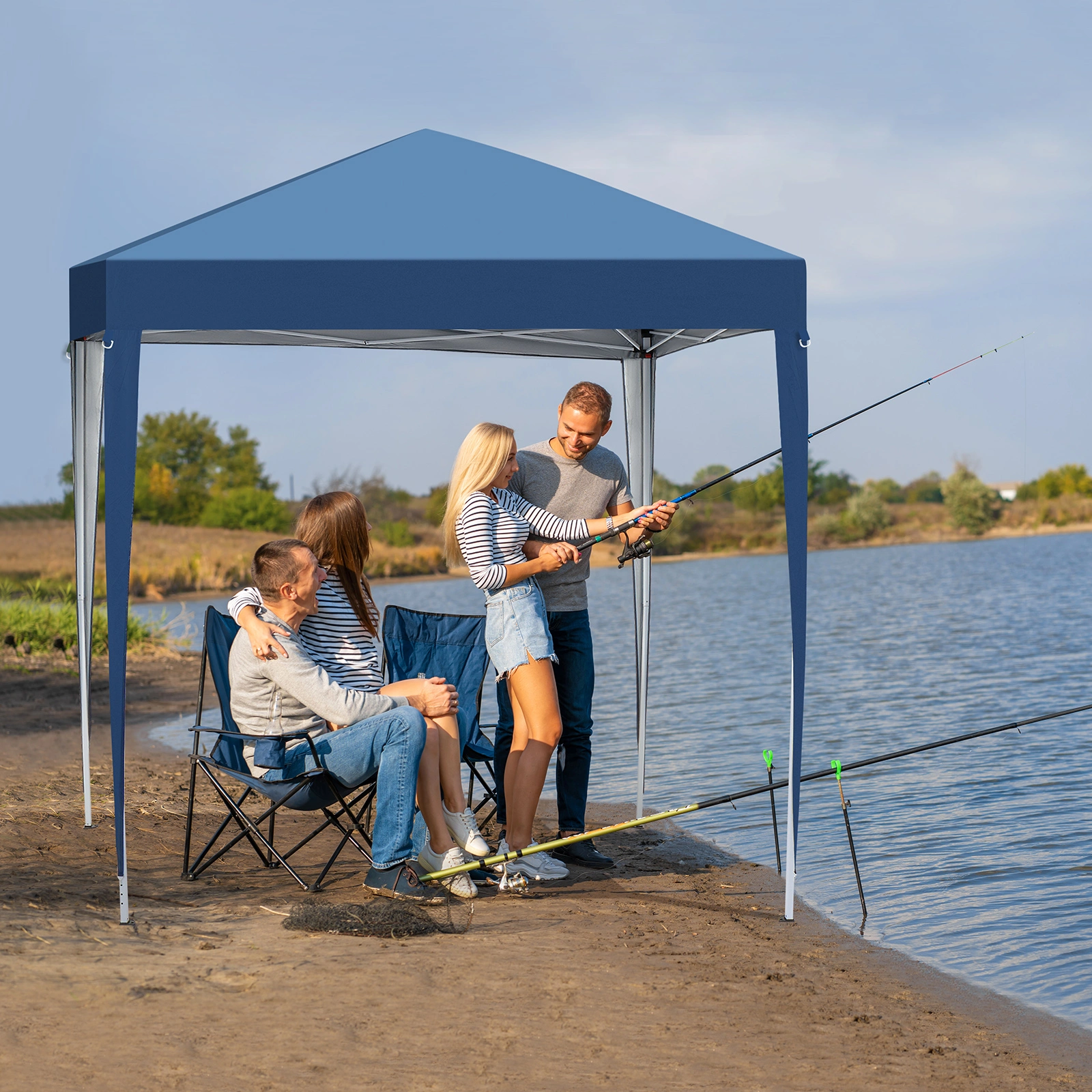2 x 2m Two Doors & Two Windows Practical Waterproof Right-Angle Folding Tent Blue view 10