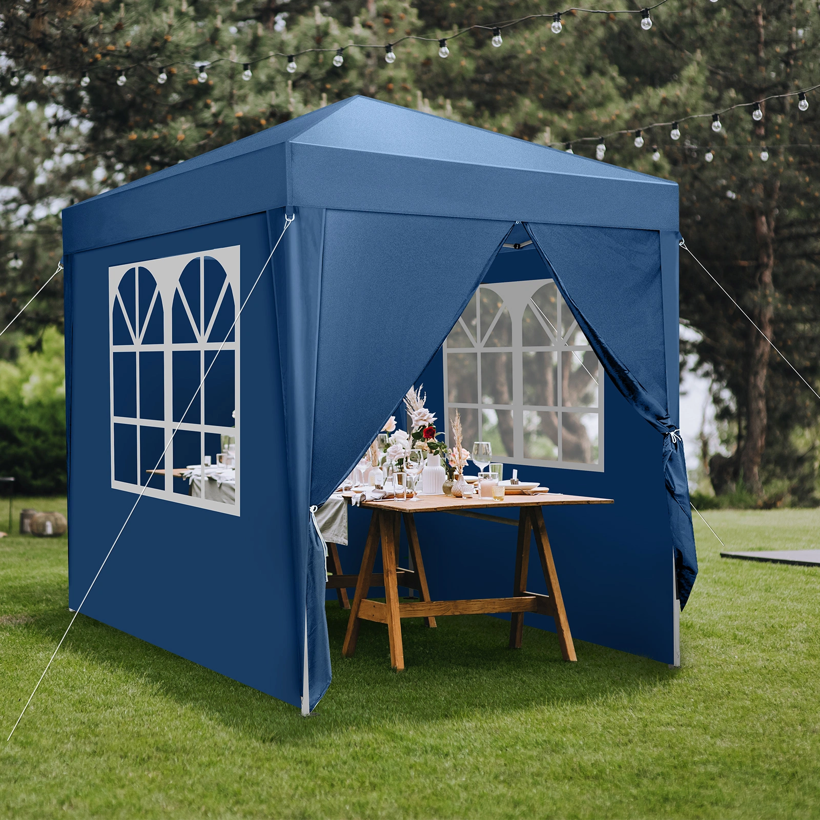 2 x 2m Two Doors & Two Windows Practical Waterproof Right-Angle Folding Tent Blue view 2