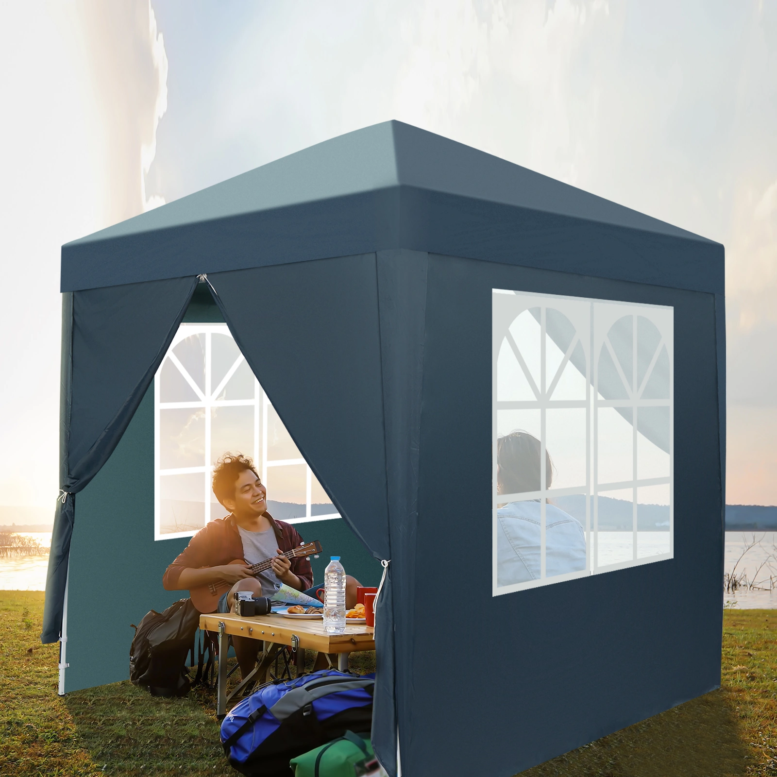 2 x 2m Two Doors & Two Windows Practical Waterproof Right-Angle Folding Tent Blue view 23
