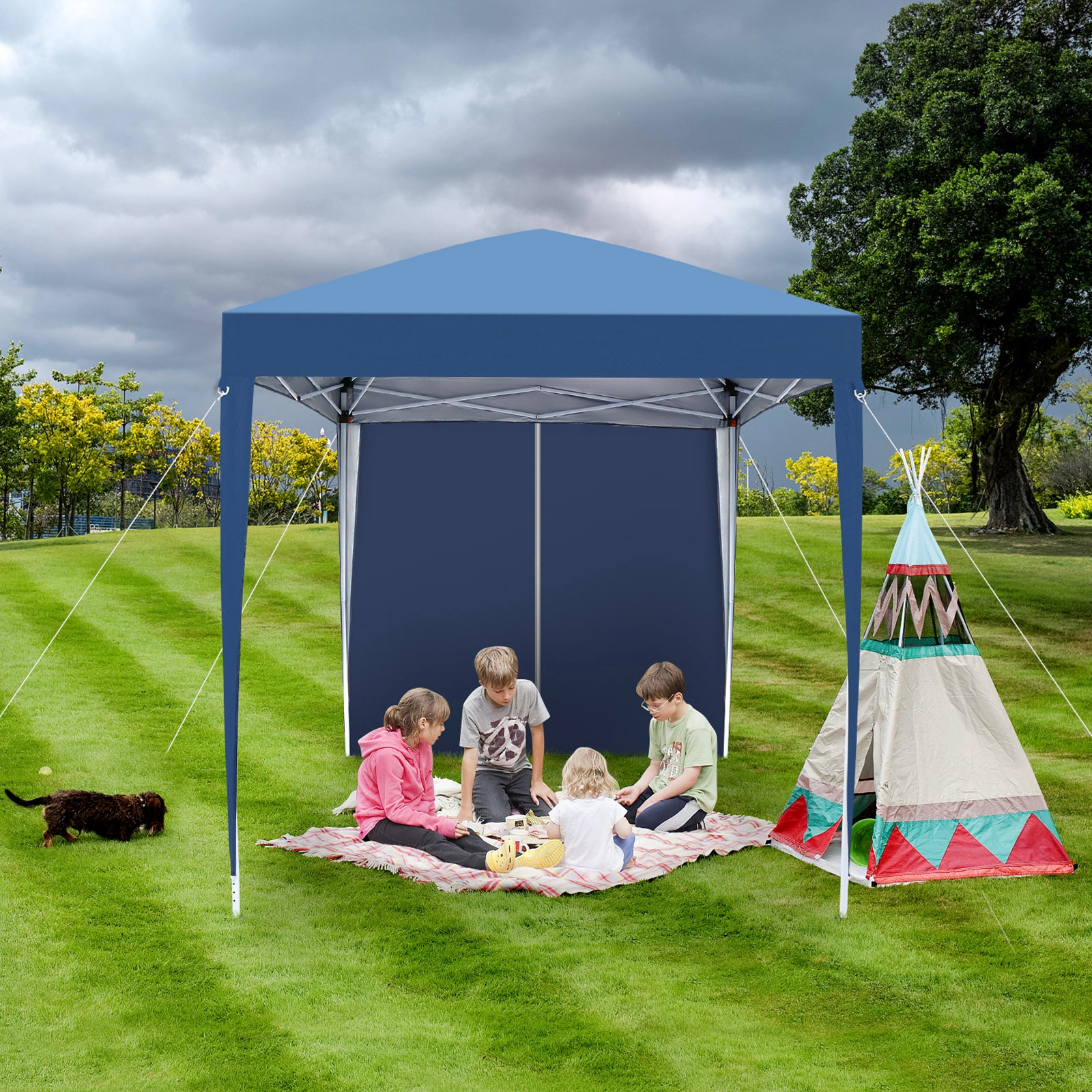 2 x 2m Two Doors & Two Windows Practical Waterproof Right-Angle Folding Tent Blue view 7