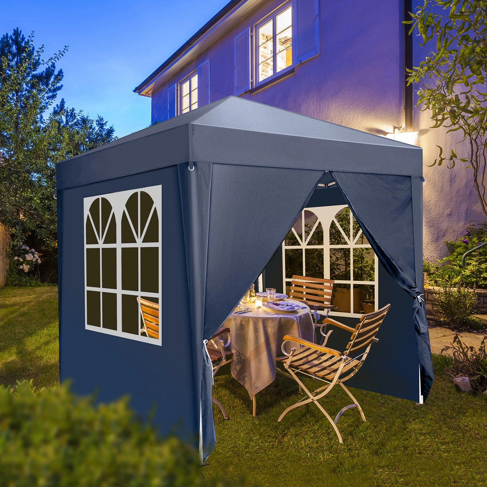 2 x 2m Two Doors & Two Windows Practical Waterproof Right-Angle Folding Tent Blue view 9