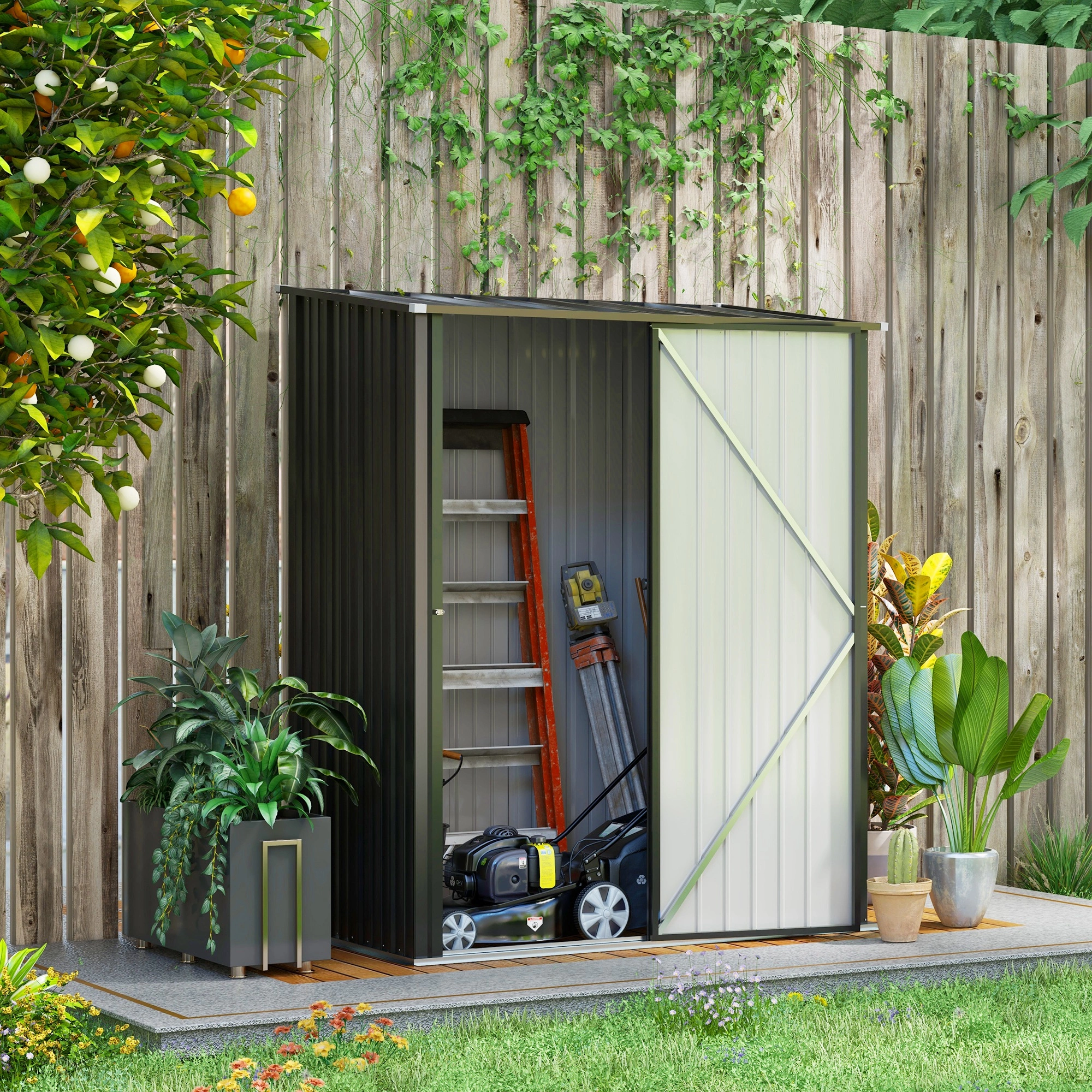 Compact Garden Shed 4x3 Portable Outdoor Storage Locker Waterproof Plastic Utility Box for Patio Yard