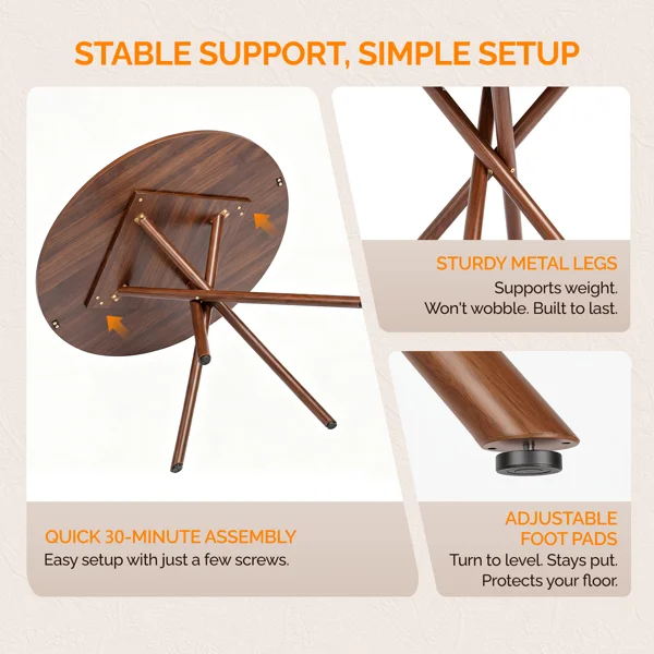 37.4 Inch Round Dining Table for 4-6 People, Cross X Metal Leg Kitchen Dinner Table with Adjustable Foot Pads, Easy Assembly Small Space Dining Room Table, Walnut view 5