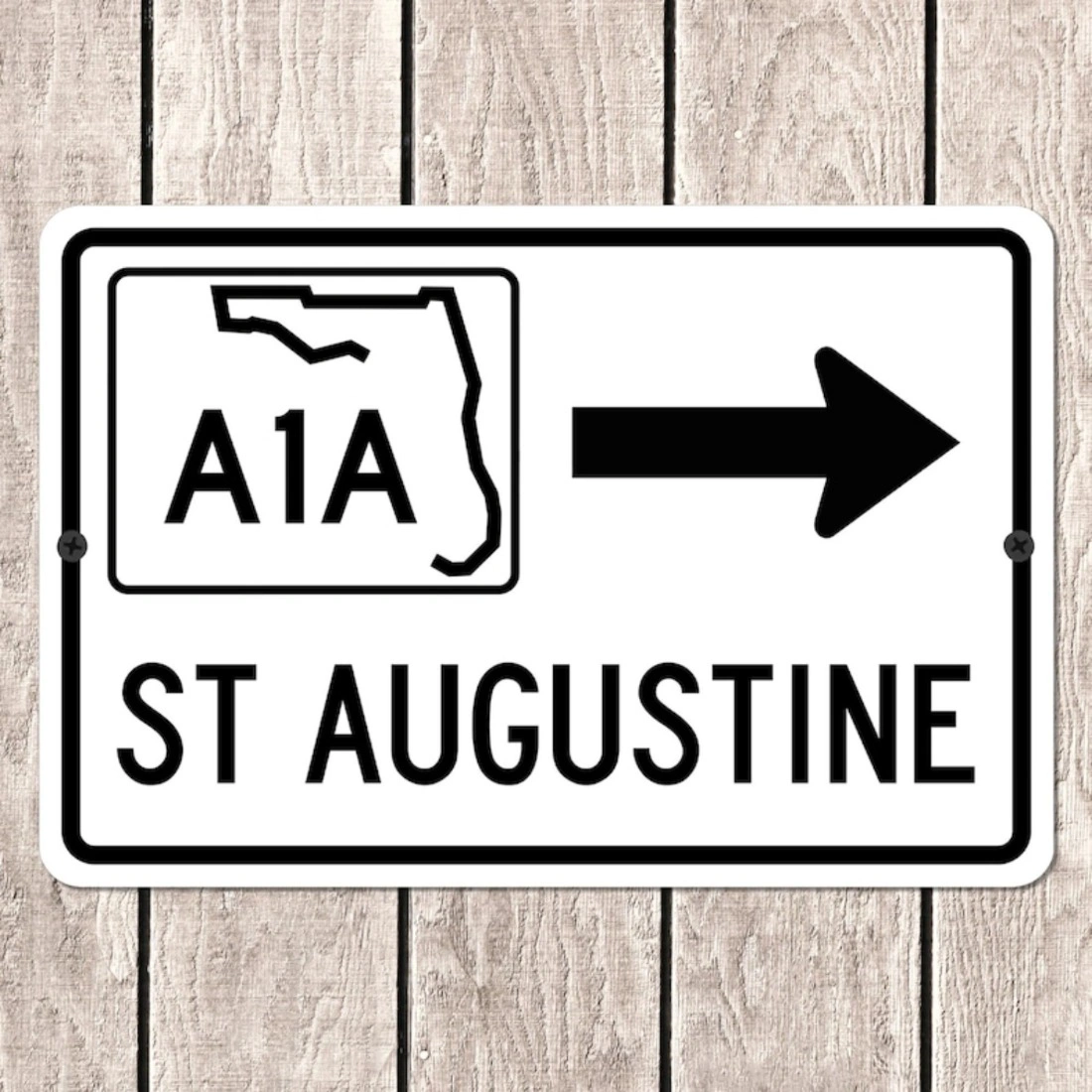St Augustine Florida A1A Highway Metal Road Sign - Vintage Distressed Souvenir Wall