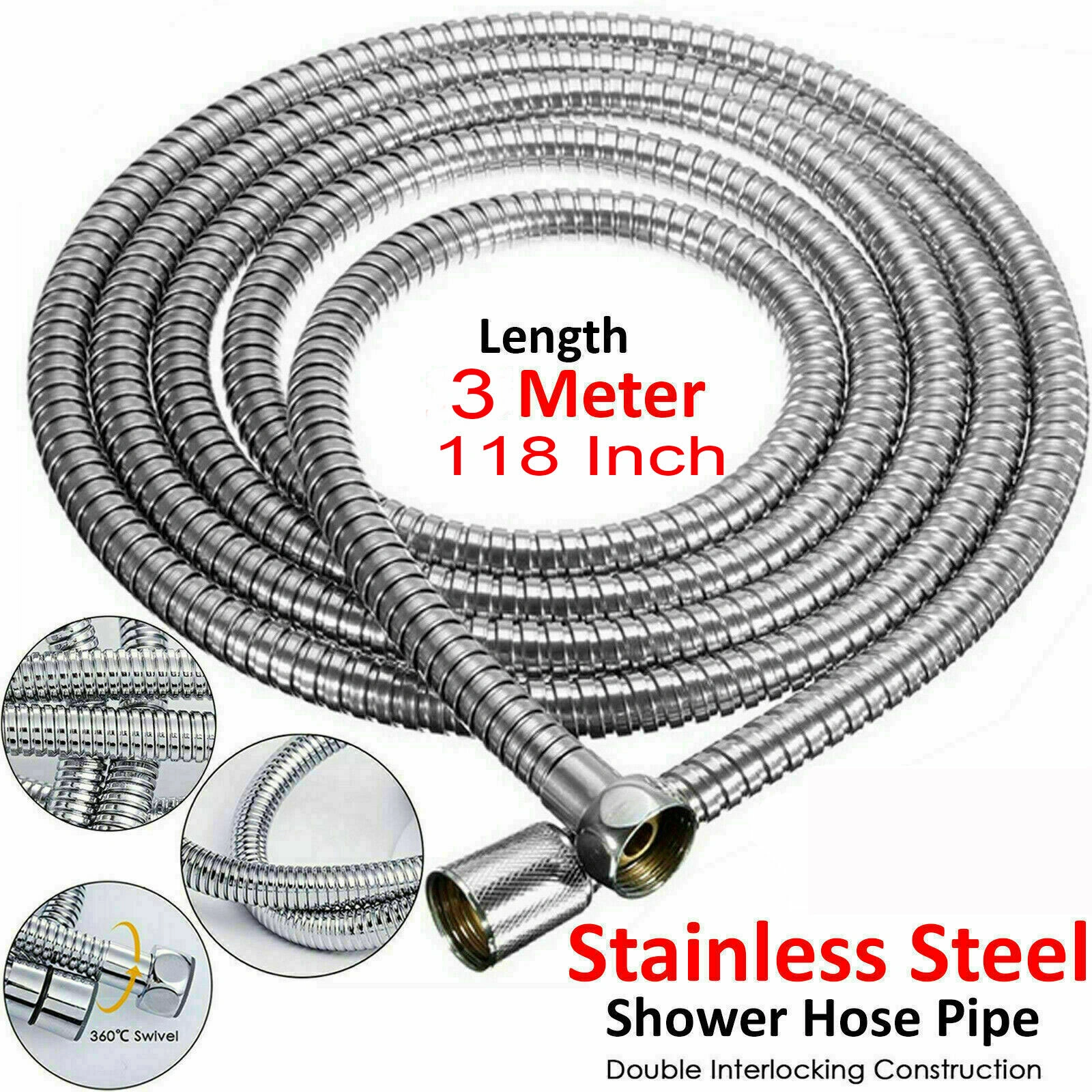3m/118" Shower Head Hose, Handheld Flexible Braided Tube for Bathroom Shower, Shower Head Not Included