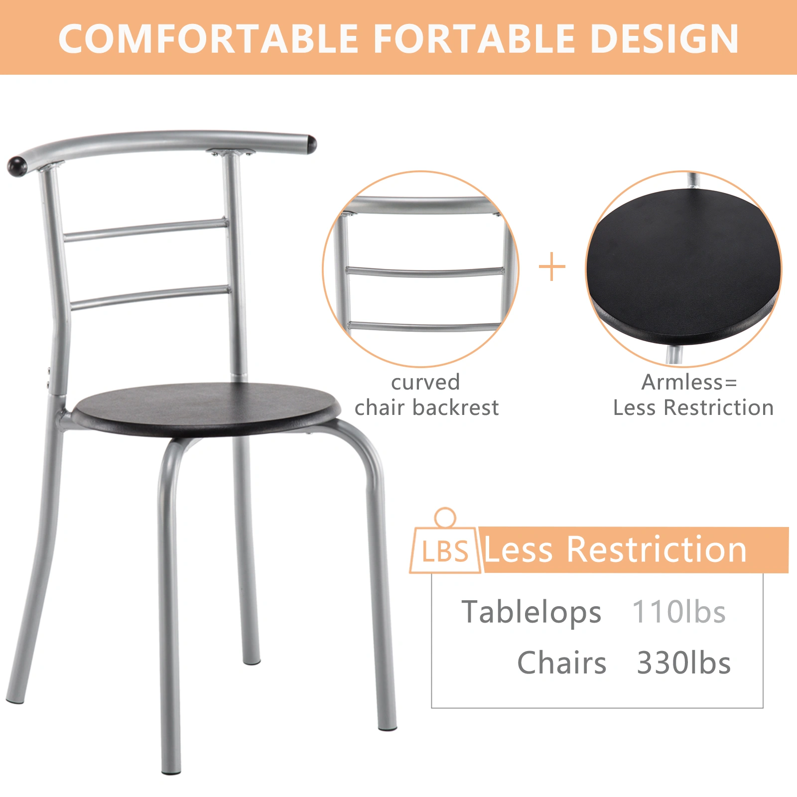 PVC Breakfast Table (One Table and Two Chairs) Black view 4