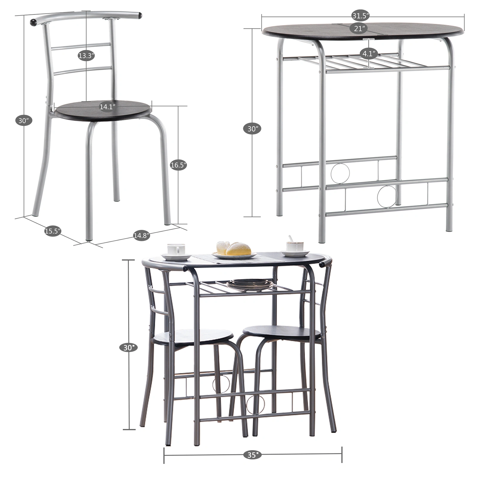 PVC Breakfast Table (One Table and Two Chairs) Black view 8