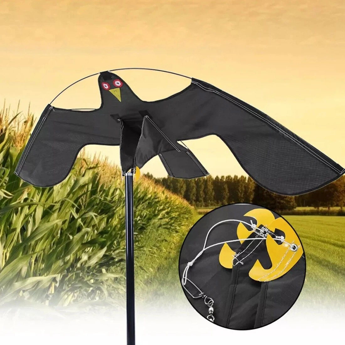 Flying Hawk Kite Garden Bird Repeller Scarecrow with 4m Telescopic Pole view 2