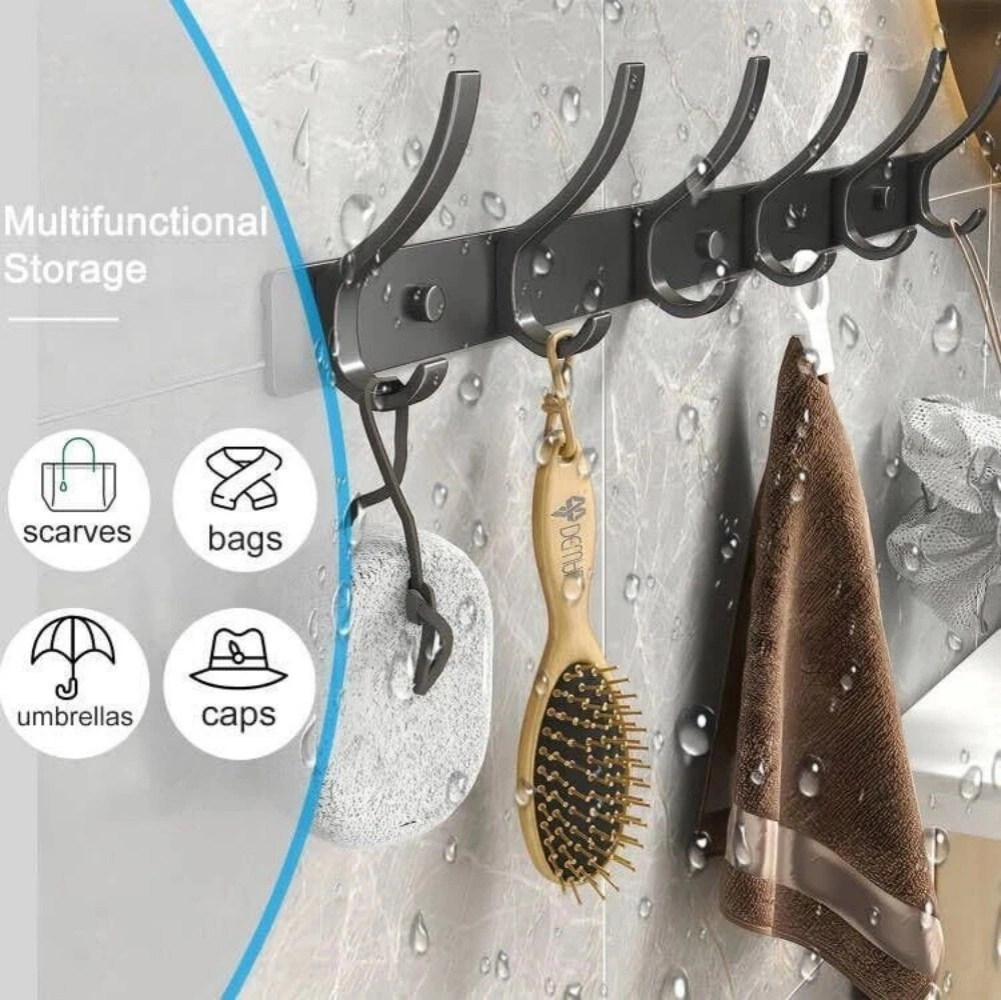 12-Hook Aluminum Wall Mounted Coat Rack with Door Hanger for Keys, Coats & Clothes