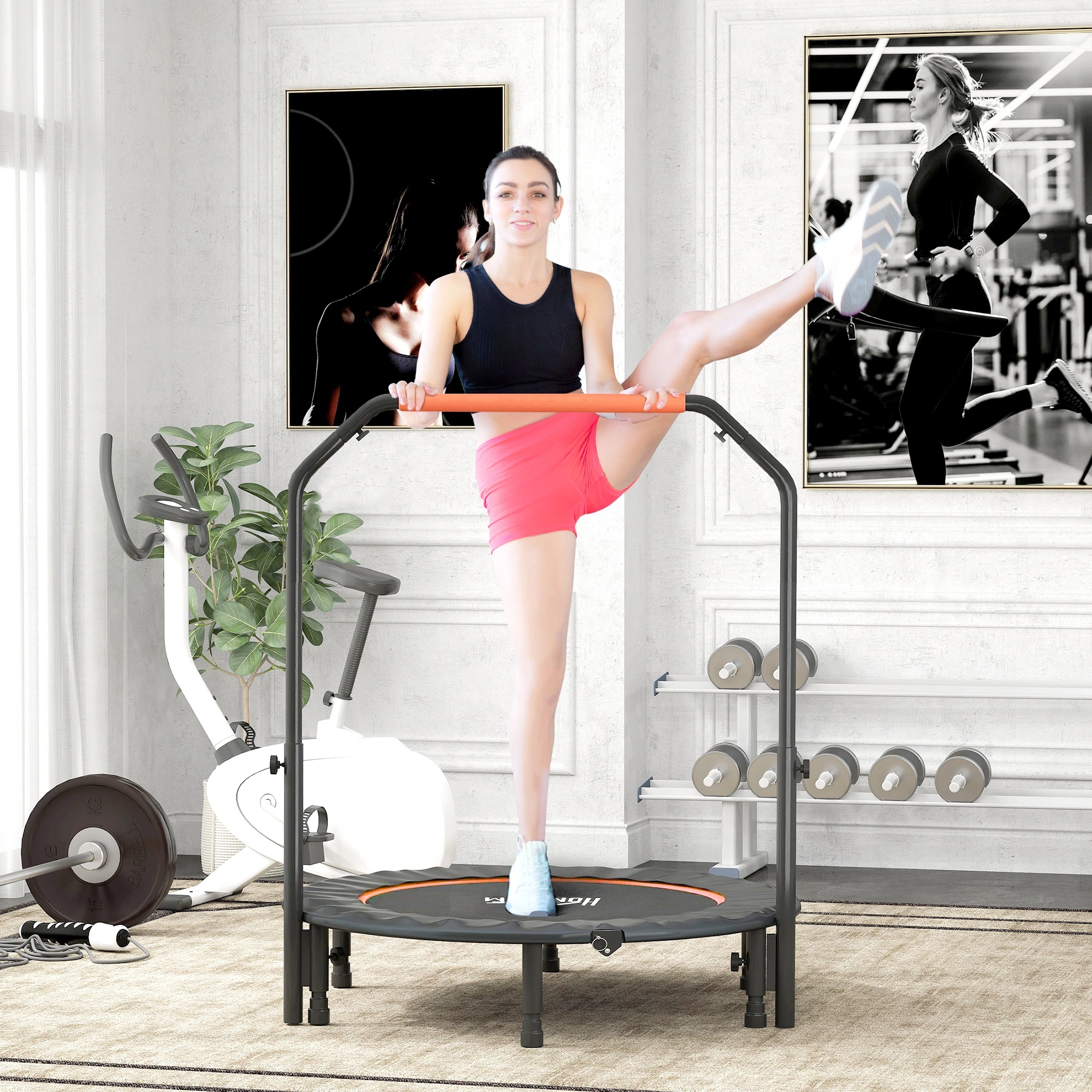 Fitness Trampoline for Adults & Kids, 41" Foldable Exercise Rebounder Trampoline, 440lbs Weight Capacity, Indoor Bounce Trampoline with Foam Handle, Black