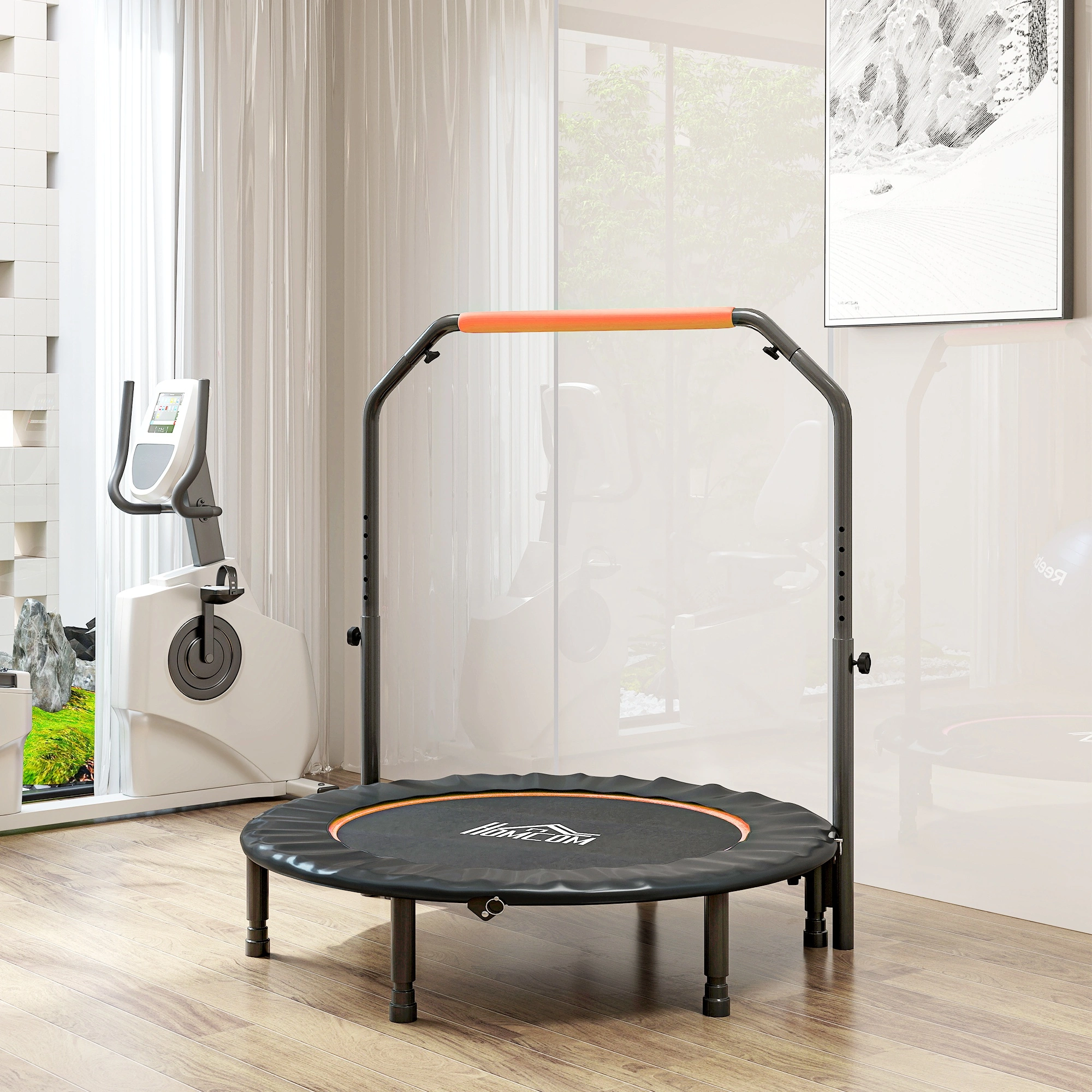Fitness Trampoline for Adults & Kids, 41" Foldable Exercise Rebounder Trampoline, 440lbs Weight Capacity, Indoor Bounce Trampoline with Foam Handle, Black view 4