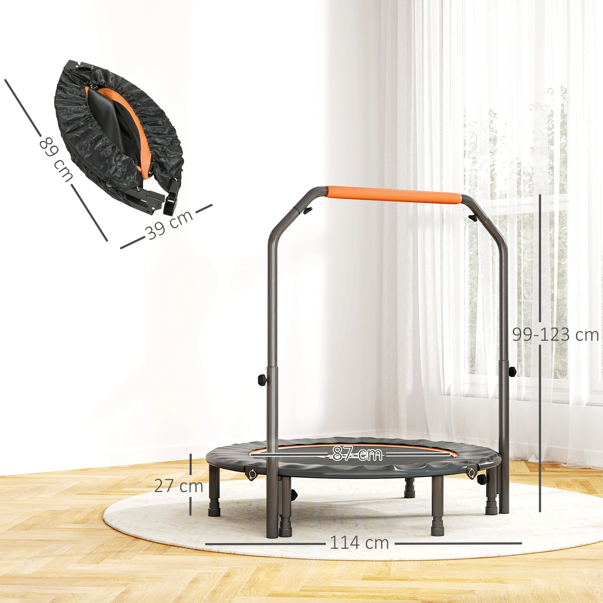 Fitness Trampoline for Adults & Kids, 41" Foldable Exercise Rebounder Trampoline, 440lbs Weight Capacity, Indoor Bounce Trampoline with Foam Handle, Black view 5