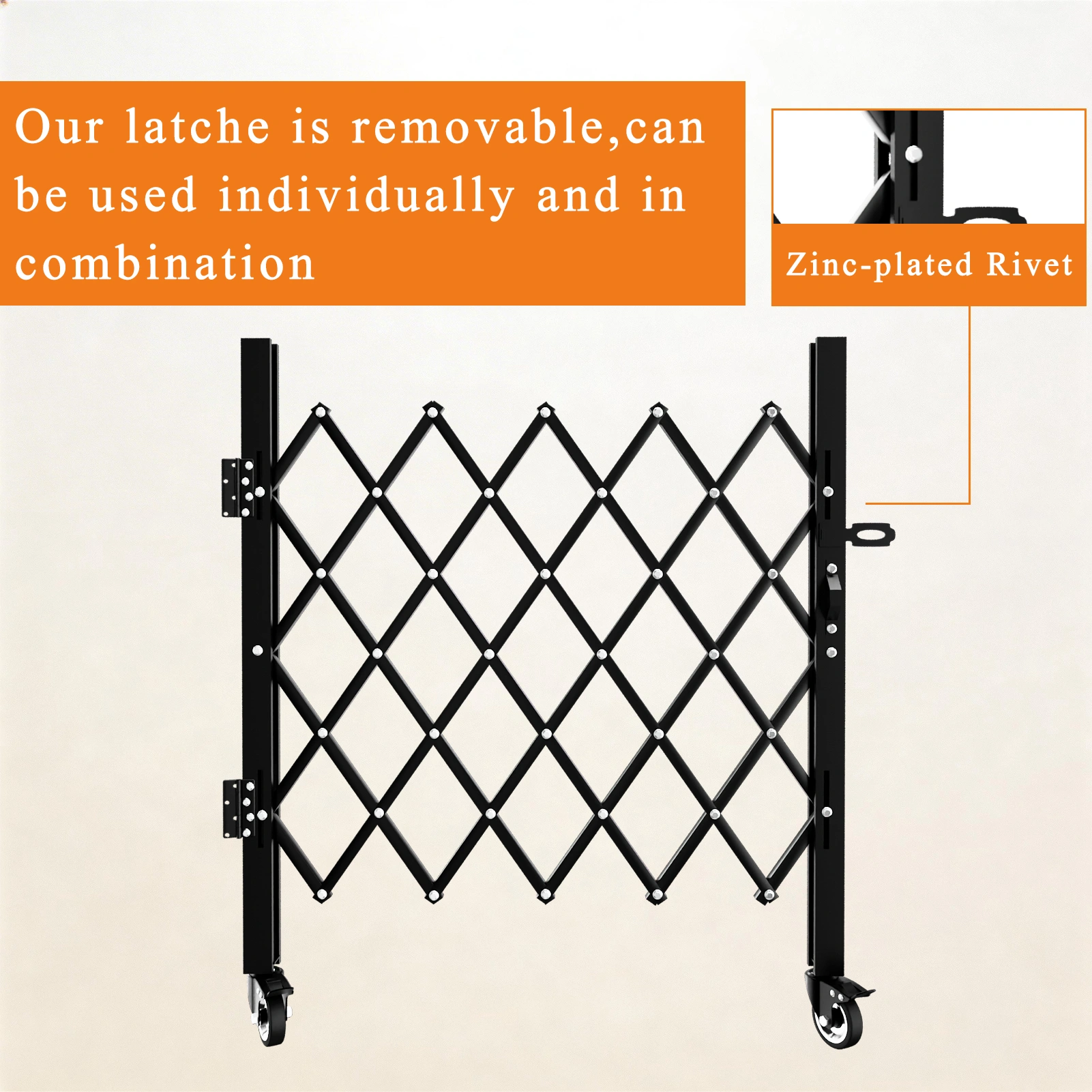 Foldable Security Gate, Expandable Safety Barrier, 360° Swivel Casters Lockable Design, Portable Rolling Barricade for Garage Warehouse Driveway Pool, 51.57"H x 74"W view 3