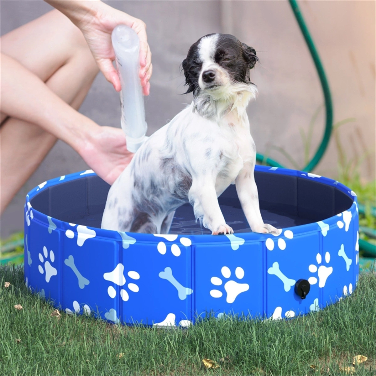 Heavy Duty Dog Pool, Extra Large Foldable Pet Bathtub, Portable Puppy Swimming Pool with Drain Plug, Durable Outdoor Dog SPA Bath for Medium & Large Dogs