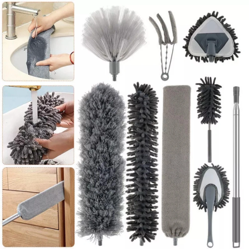 9pcs Extendable Feather Duster - Long Telescopic Static Duster Brush with Adjustable Handle for Home Dusting