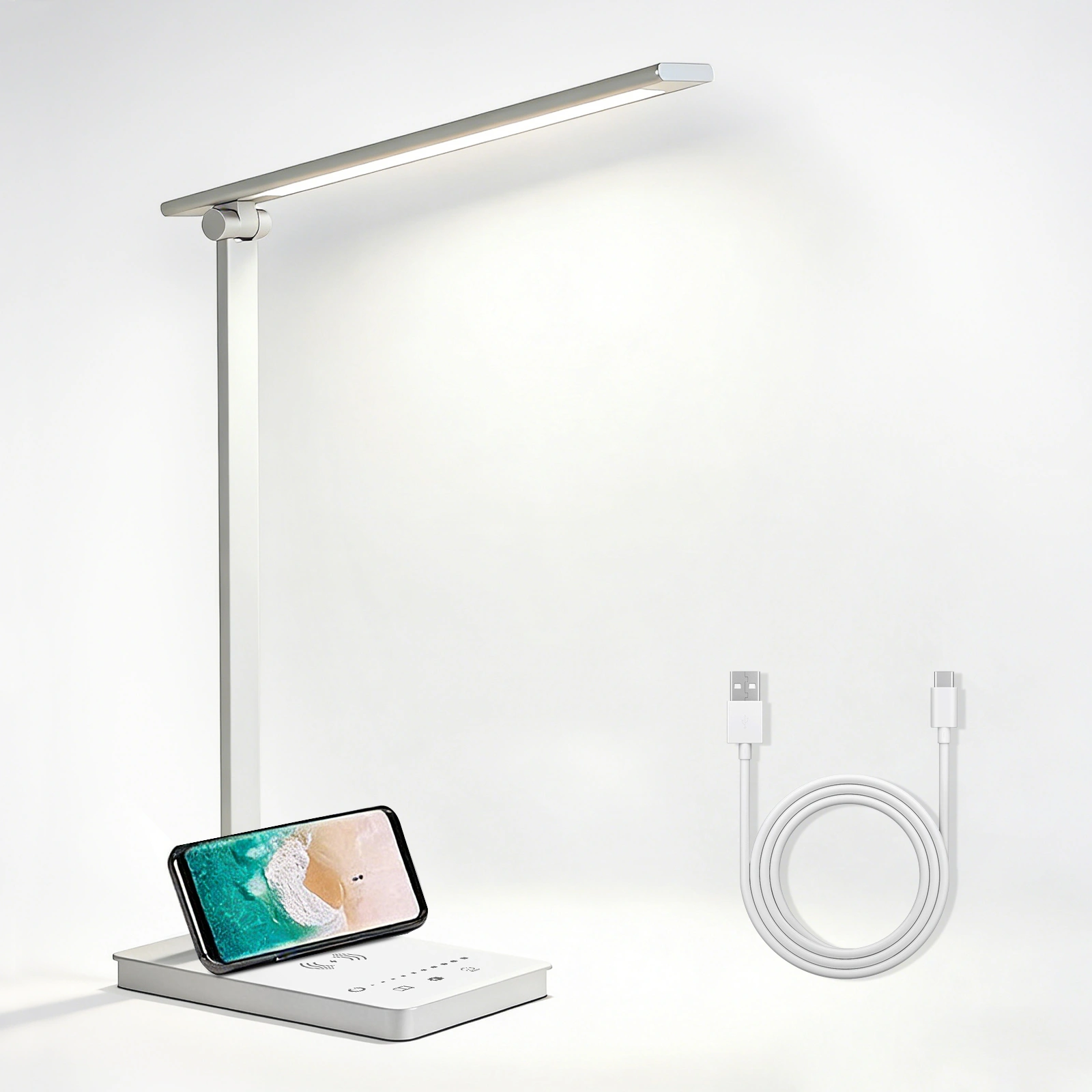LED Desk Lamp 15W Dimmable Table Light, Eye Protection Mode, Built-in LED, USB Port, Adjustable Brightness