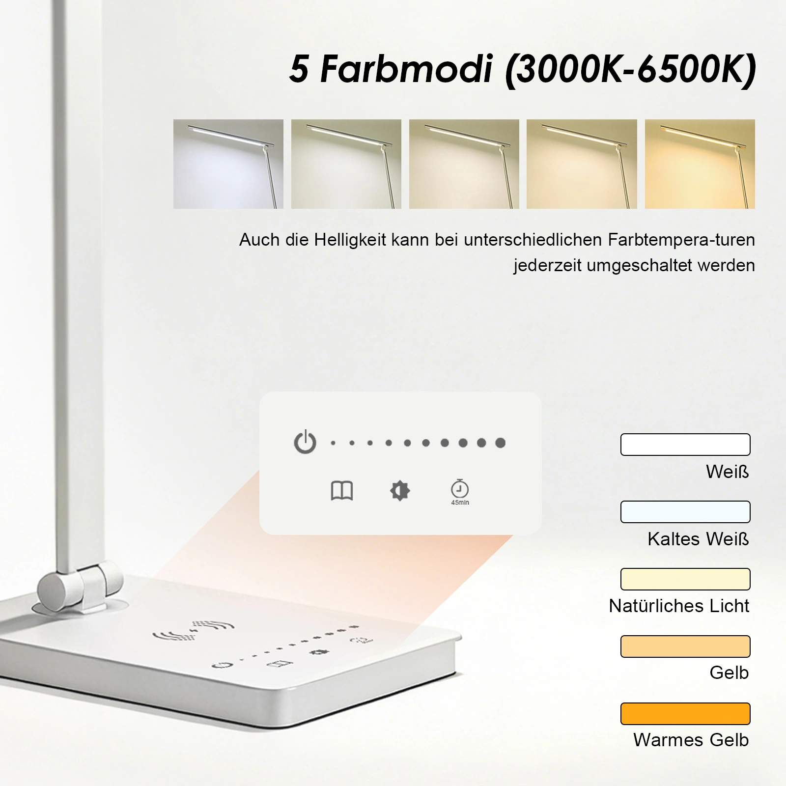 LED Desk Lamp 15W Dimmable Table Light, Eye Protection Mode, Built-in LED, USB Port, Adjustable Brightness view 2