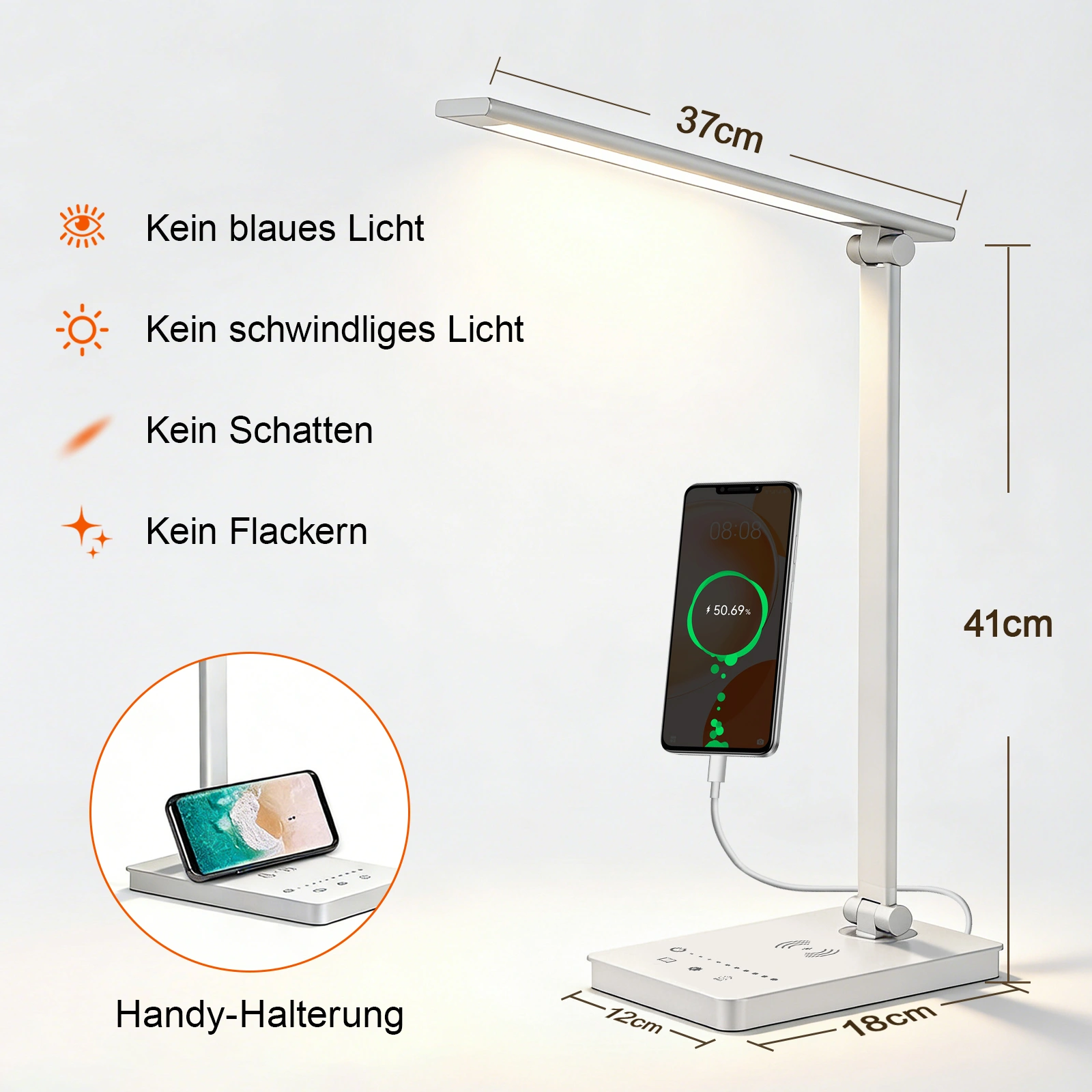LED Desk Lamp 15W Dimmable Table Light, Eye Protection Mode, Built-in LED, USB Port, Adjustable Brightness view 4