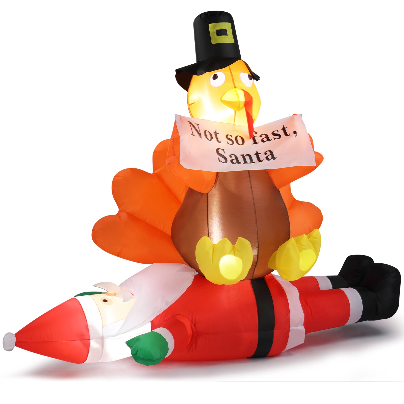 4.9 FT Lighted Christmas Inflatable Decoration, Inflatable Turkey Sitting on Santa Claus, Funny Blow Up Yard Decorations with Built-in LED Lights for Holiday Party Front Yard Lawn Garden Decor view 10
