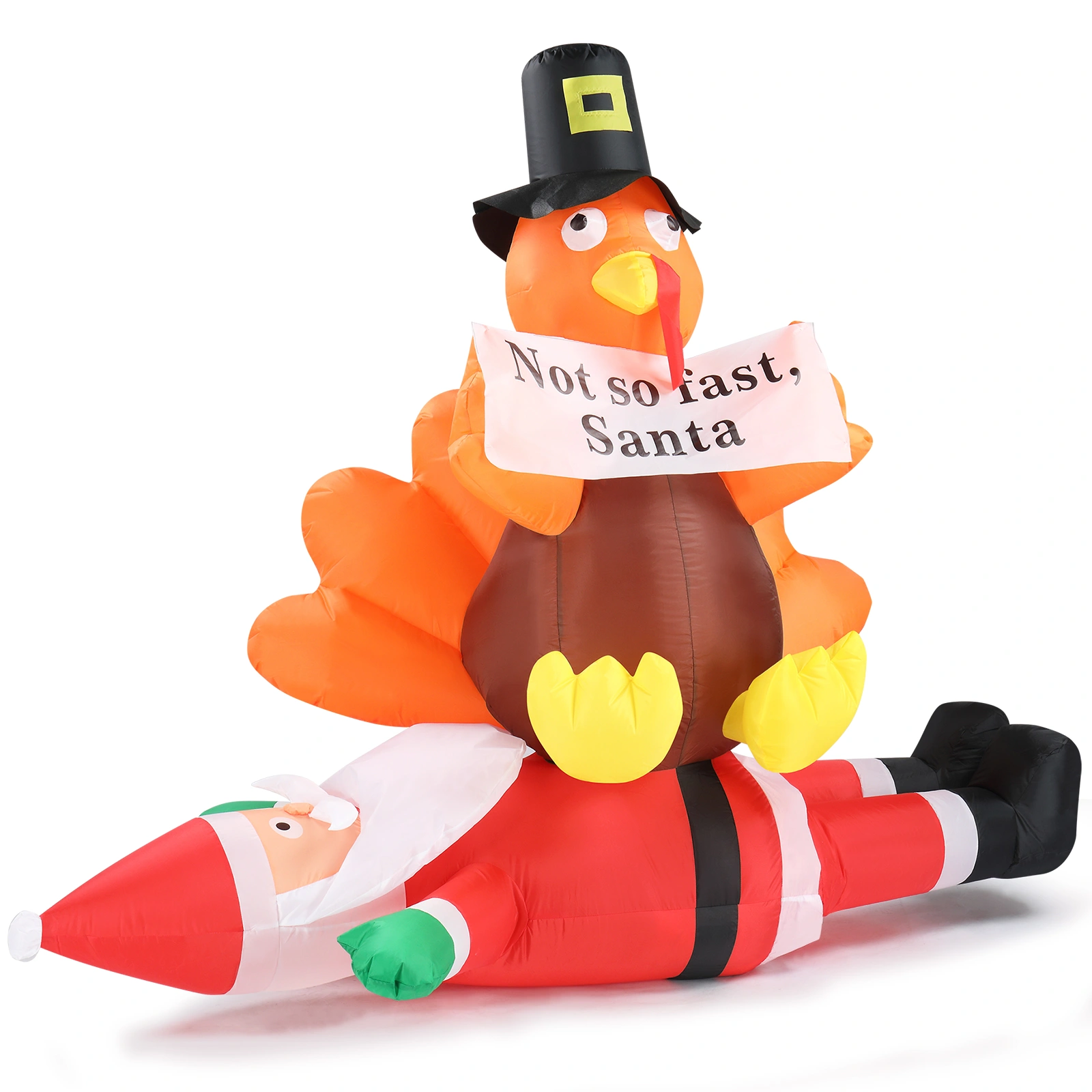 4.9 FT Lighted Christmas Inflatable Decoration, Inflatable Turkey Sitting on Santa Claus, Funny Blow Up Yard Decorations with Built-in LED Lights for Holiday Party Front Yard Lawn Garden Decor view 2