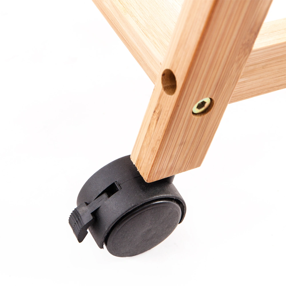 2-Layer Portable Clothes Hanger with Wheels, Foldable Storage Rack, Wood Color view 3