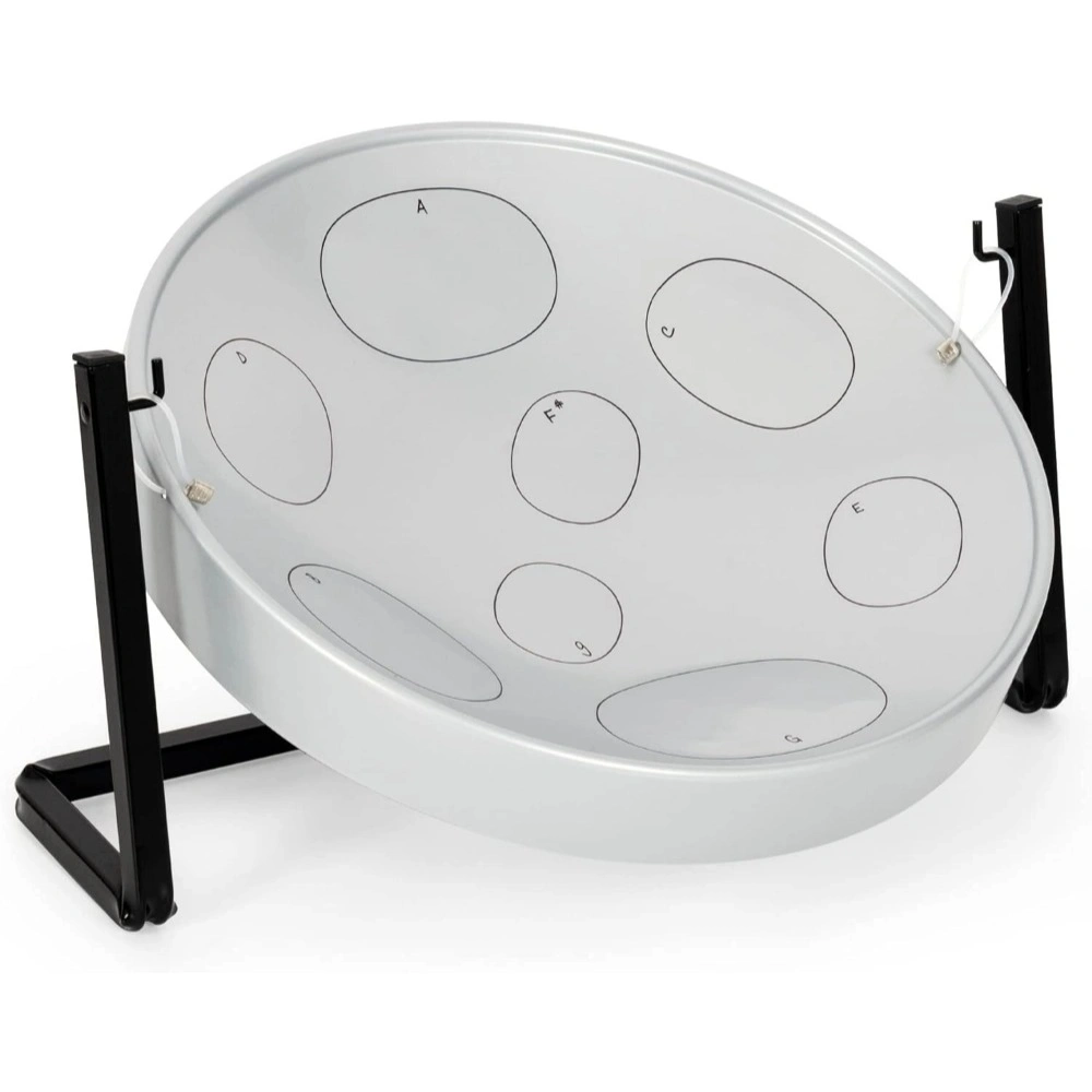 16 Inch Silver Blue Handmade Trinidad Drum G Major Alloy Steel Pan Percussion Kit with Adjustable Z Stand for Kids Beginners