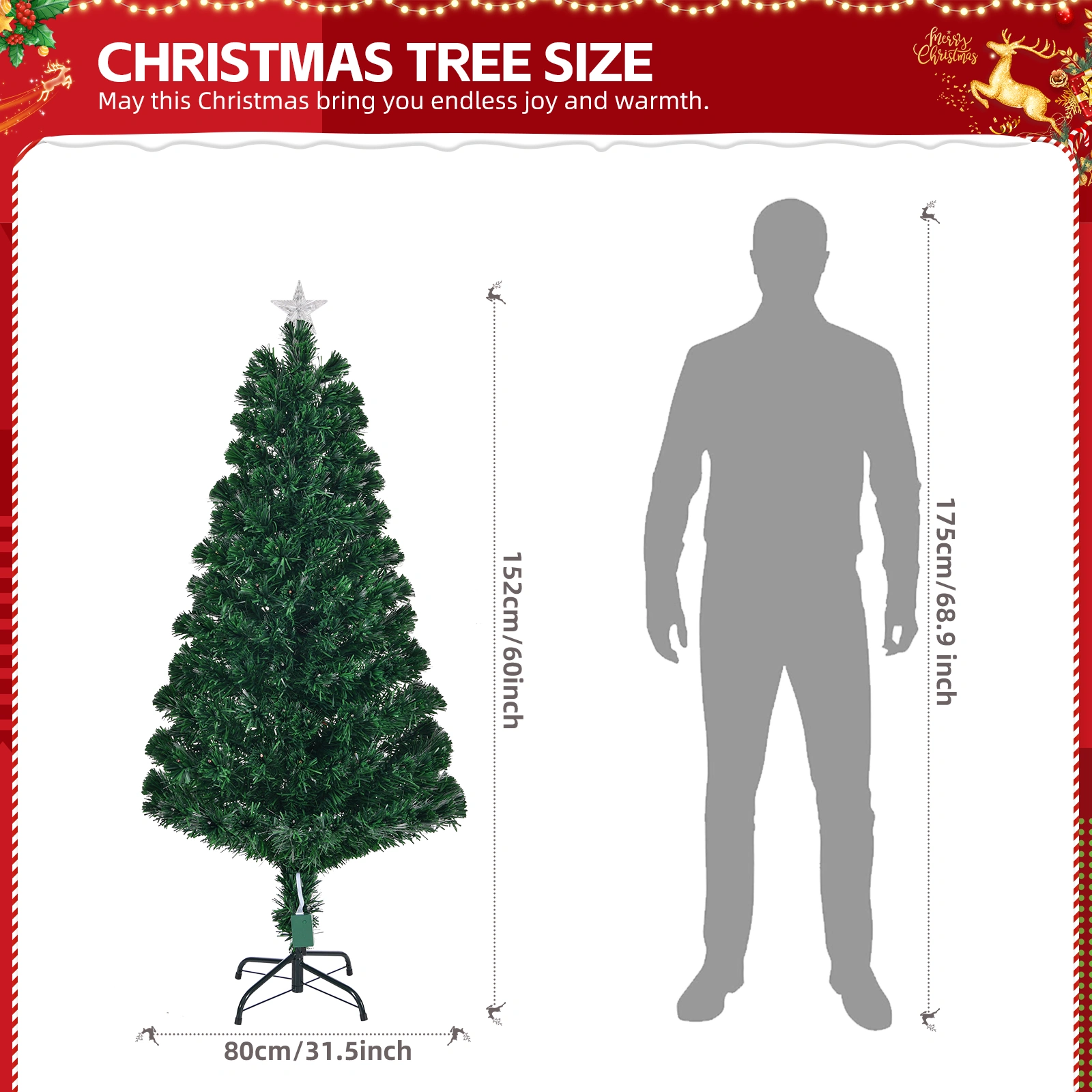 5 Ft Pre-Lit Artificial Christmas Tree with Top Star, 180 Fiber Optic LEDs, Full Branch Tips, Green Xmas Decor for Home & Party view 2