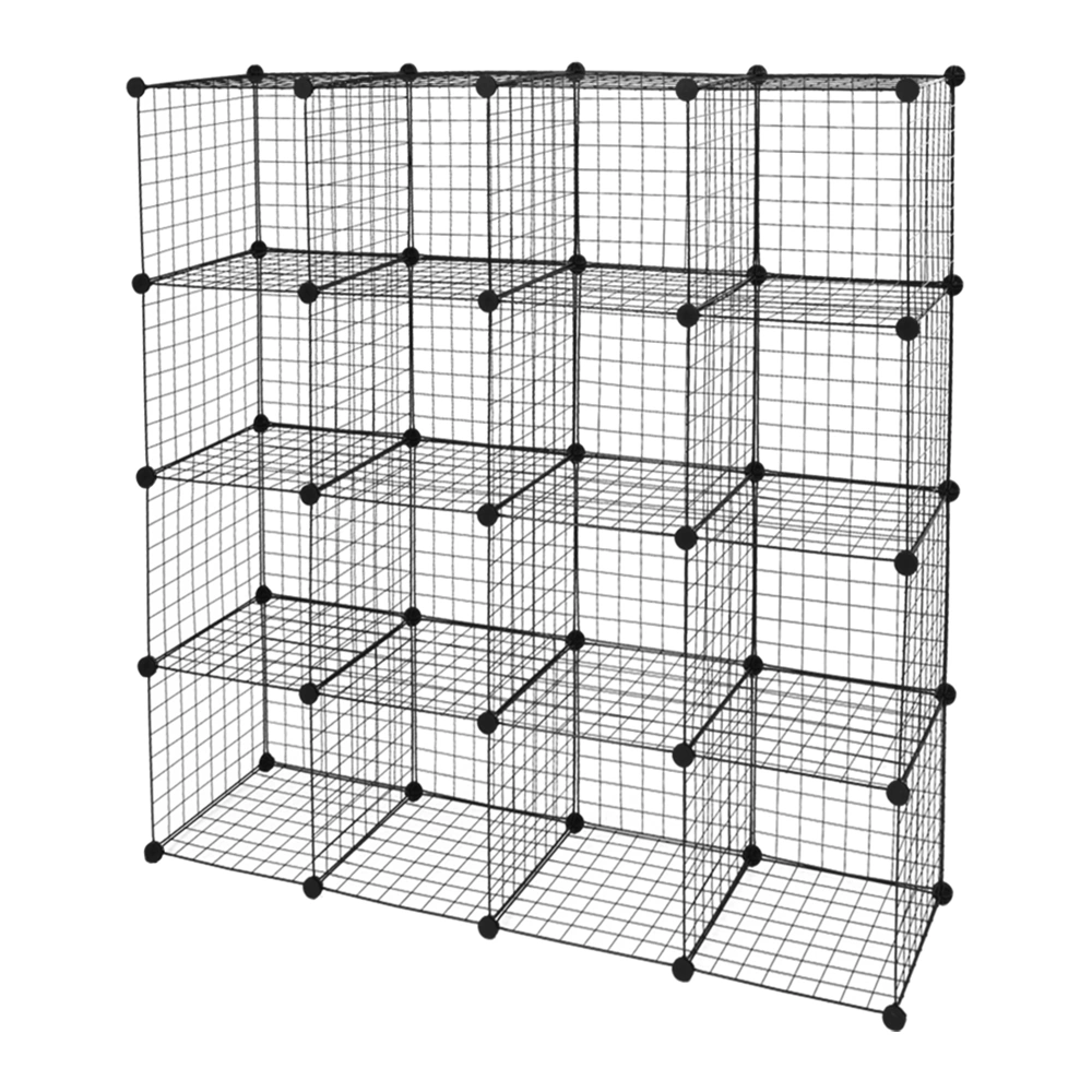 16-Cube Storage Organizer Shelves - Metal Grid Wire Modular Origami Shelf Unit, Multifunctional Cubby Bookcase, Black view 2