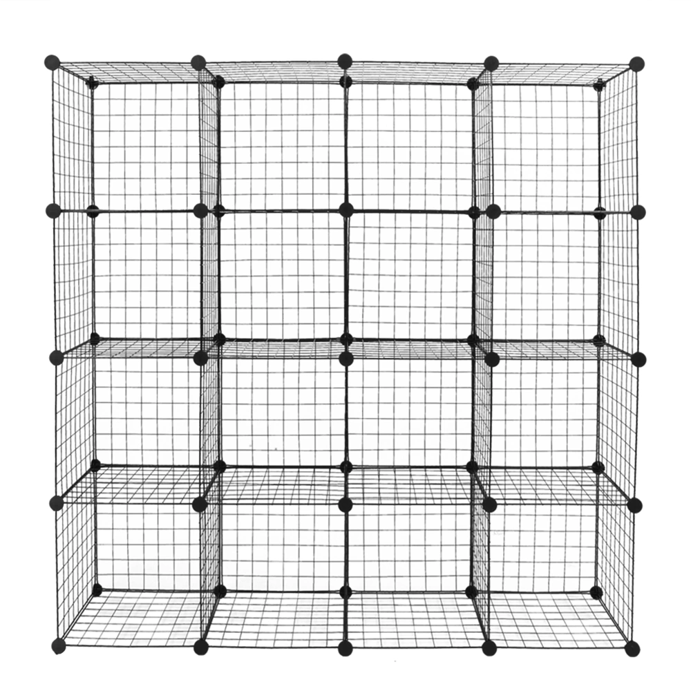16-Cube Storage Organizer Shelves - Metal Grid Wire Modular Origami Shelf Unit, Multifunctional Cubby Bookcase, Black view 3