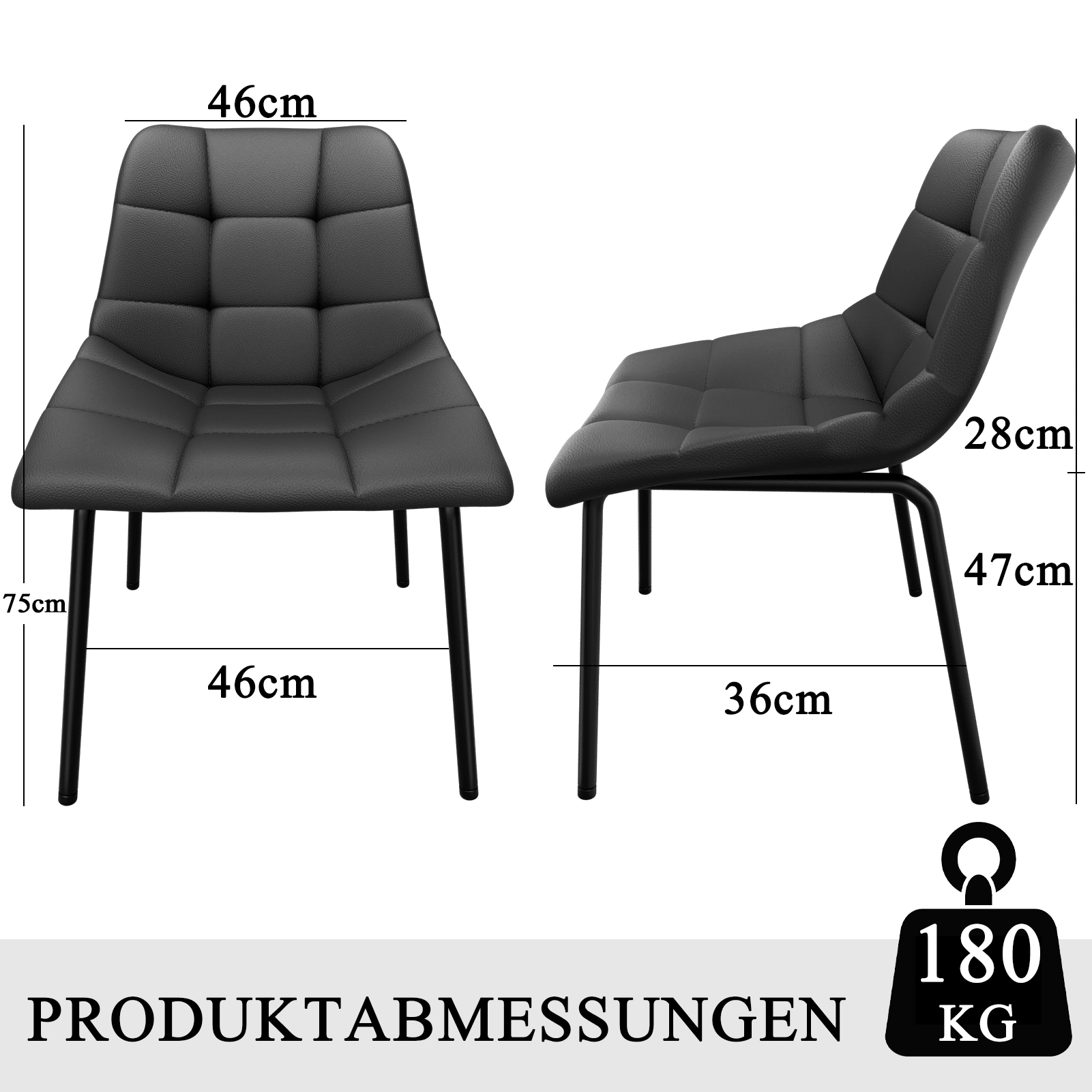 Modern Dining Chairs 2/4/6/8 Piece Set, High Back Faux Leather Upholstered Kitchen Chairs, Metal Legs Dining Room Chair for Living Room Table, Black view 2