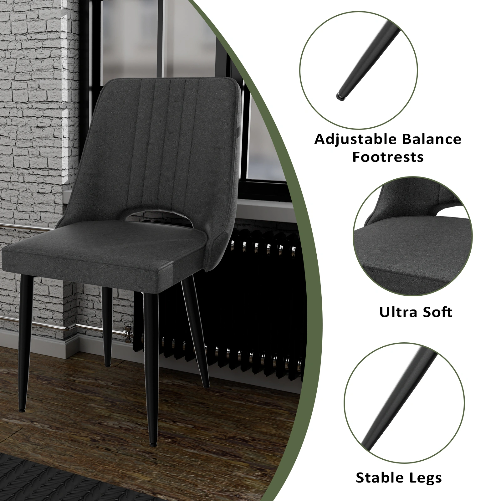 Set of 2 Dining Chairs, PU Leather Kitchen Chairs w/Backrest, Dining Room Chairs for Living Room Lounge Counter, Black view 2